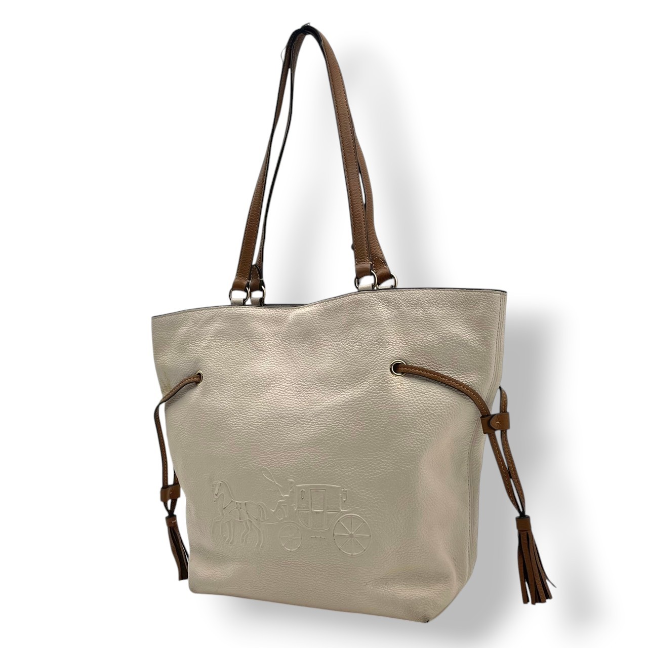 Authentic COACH Andy Leather Tote Bag Ivory Brown Gold CA165