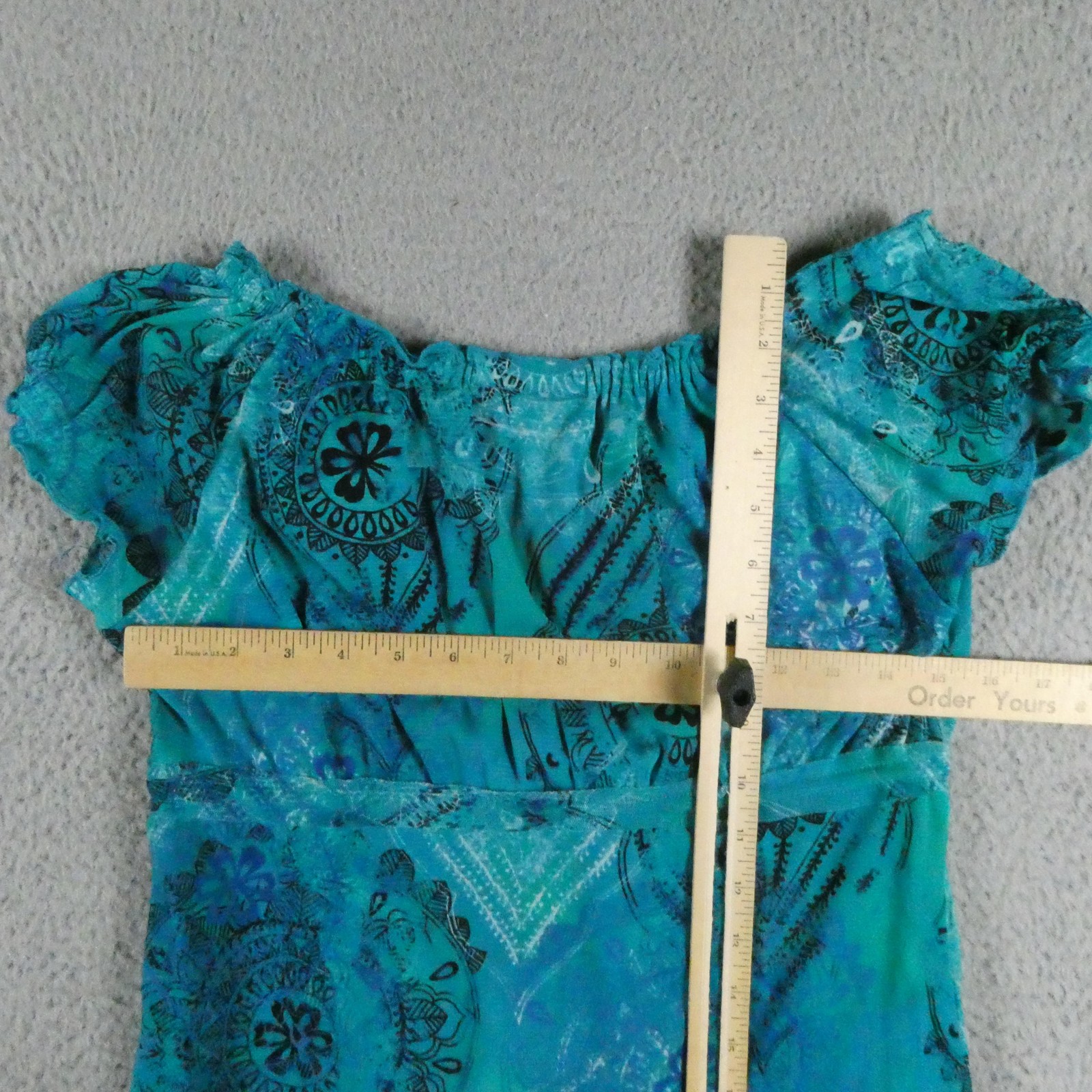 Axcess Blouse Womens Small Blue Scoop Neck Paisley Cap Sleeve Lined Tunic Top