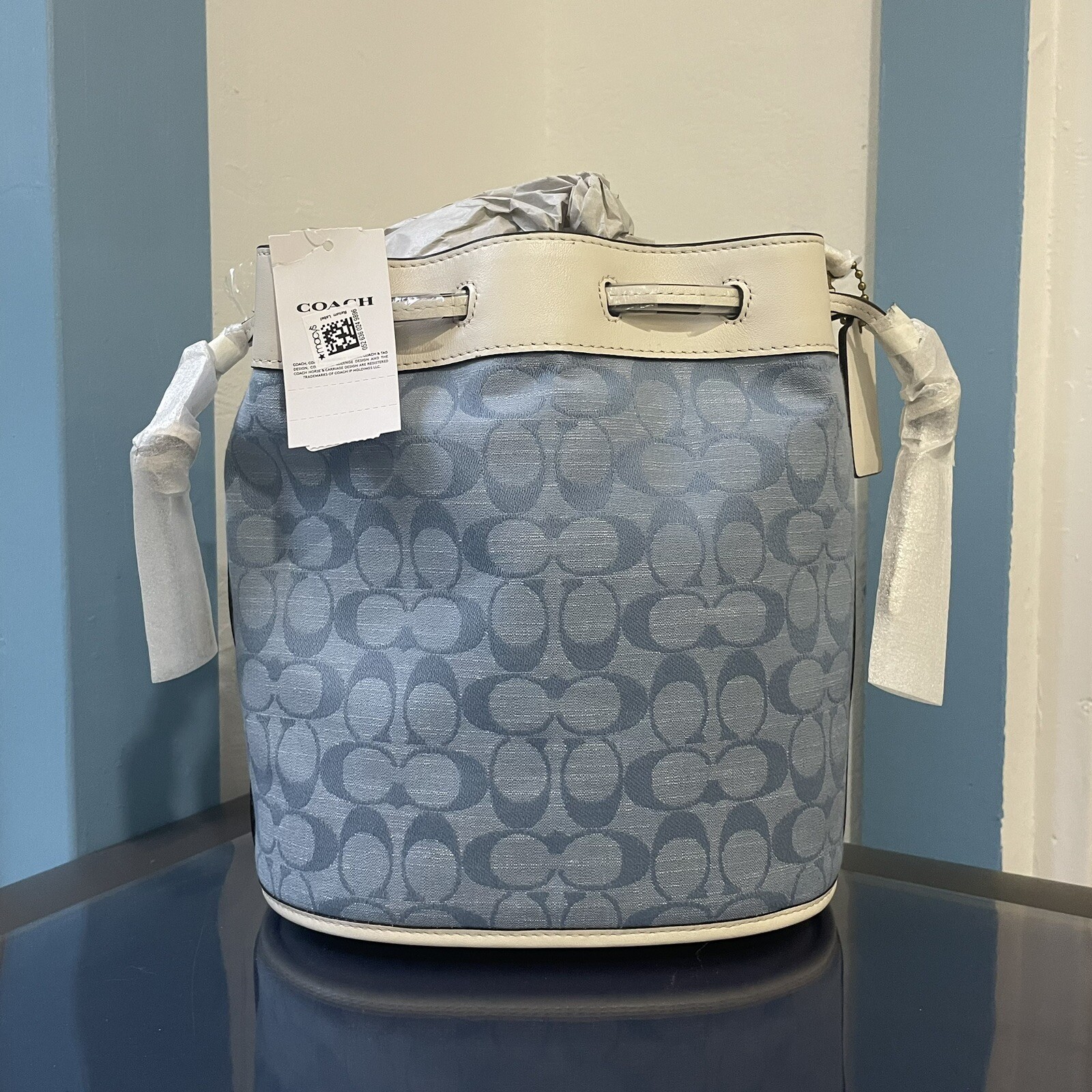 COACH Field Bucket Bag In Signature Jacquard, Blue, NEW WITH TAGS!!