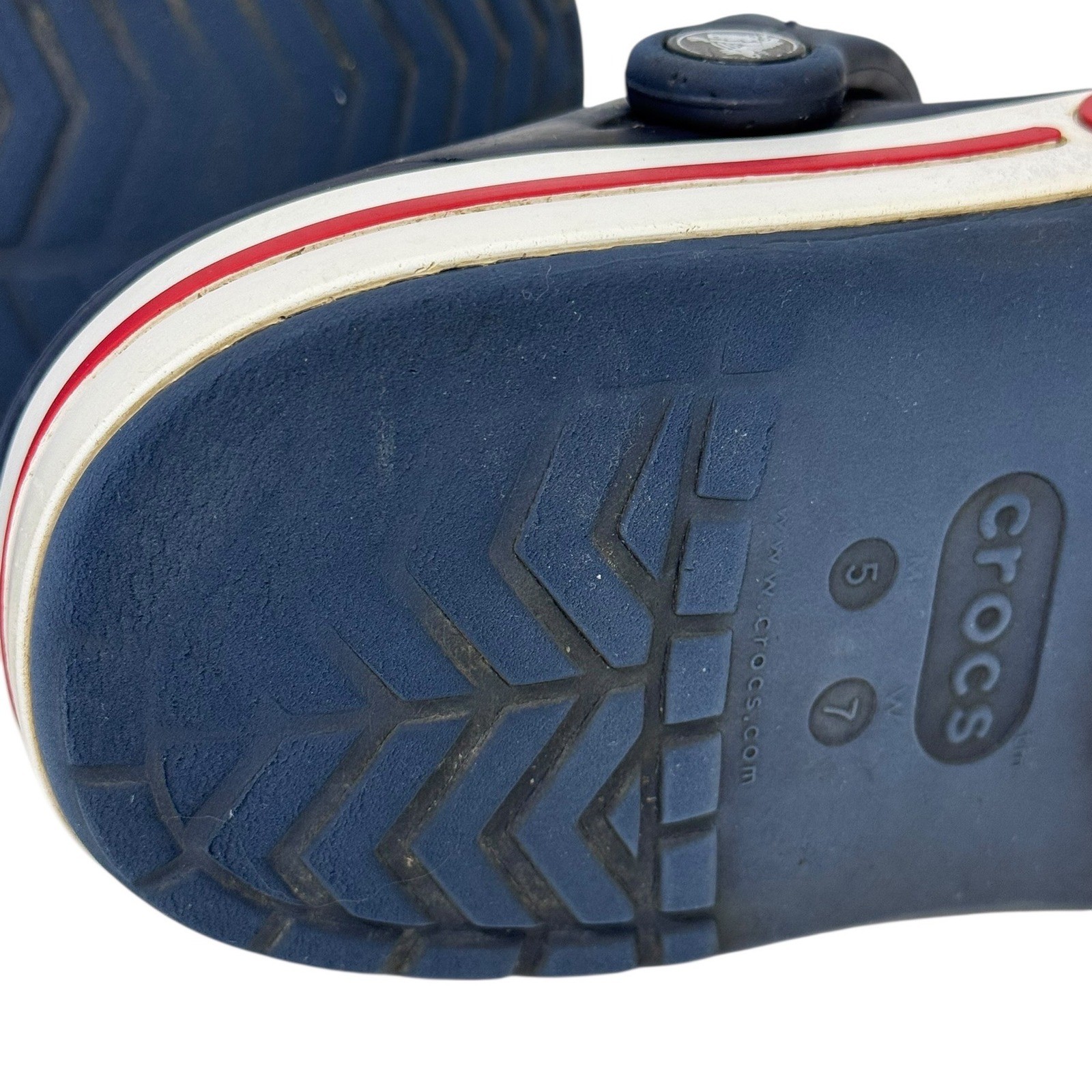 Crocs Bayaband Clogs Navy Blue White Red Mens 5 Womens 7 Unisex Slip On Shoes