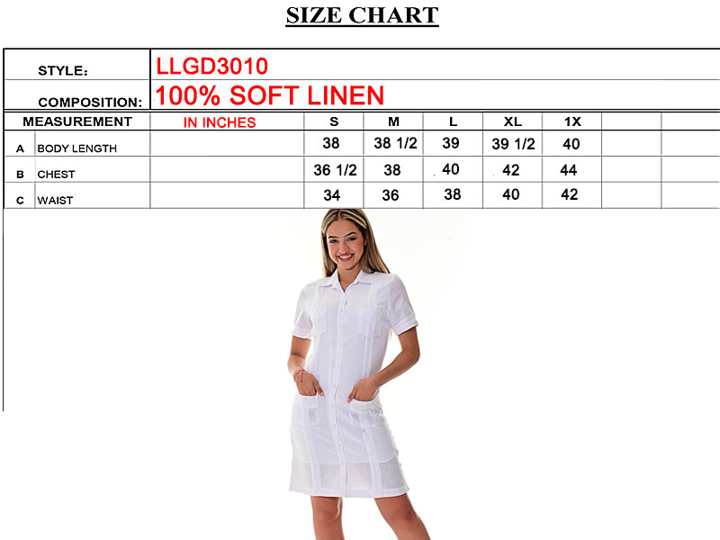 Ladies NAVY 100% Soft Linen Traditional (4) Pocket Guayabera Dress – LLGD3010