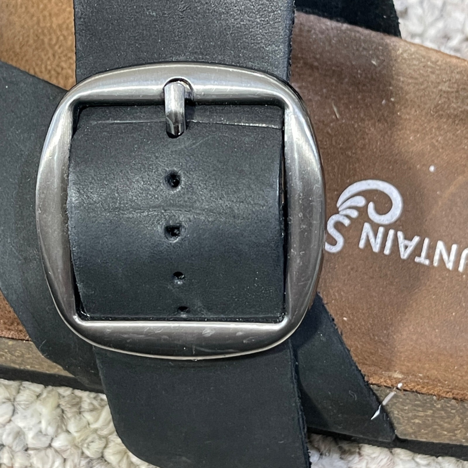Mountain Sole Leather Sandal Black Toe Loop Silver Buckle Size 8 (READ)