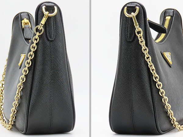 PRADA Re-Edition 2005 Black Gold Saffiano Leather Semi Shoulder Handbag 1BH204