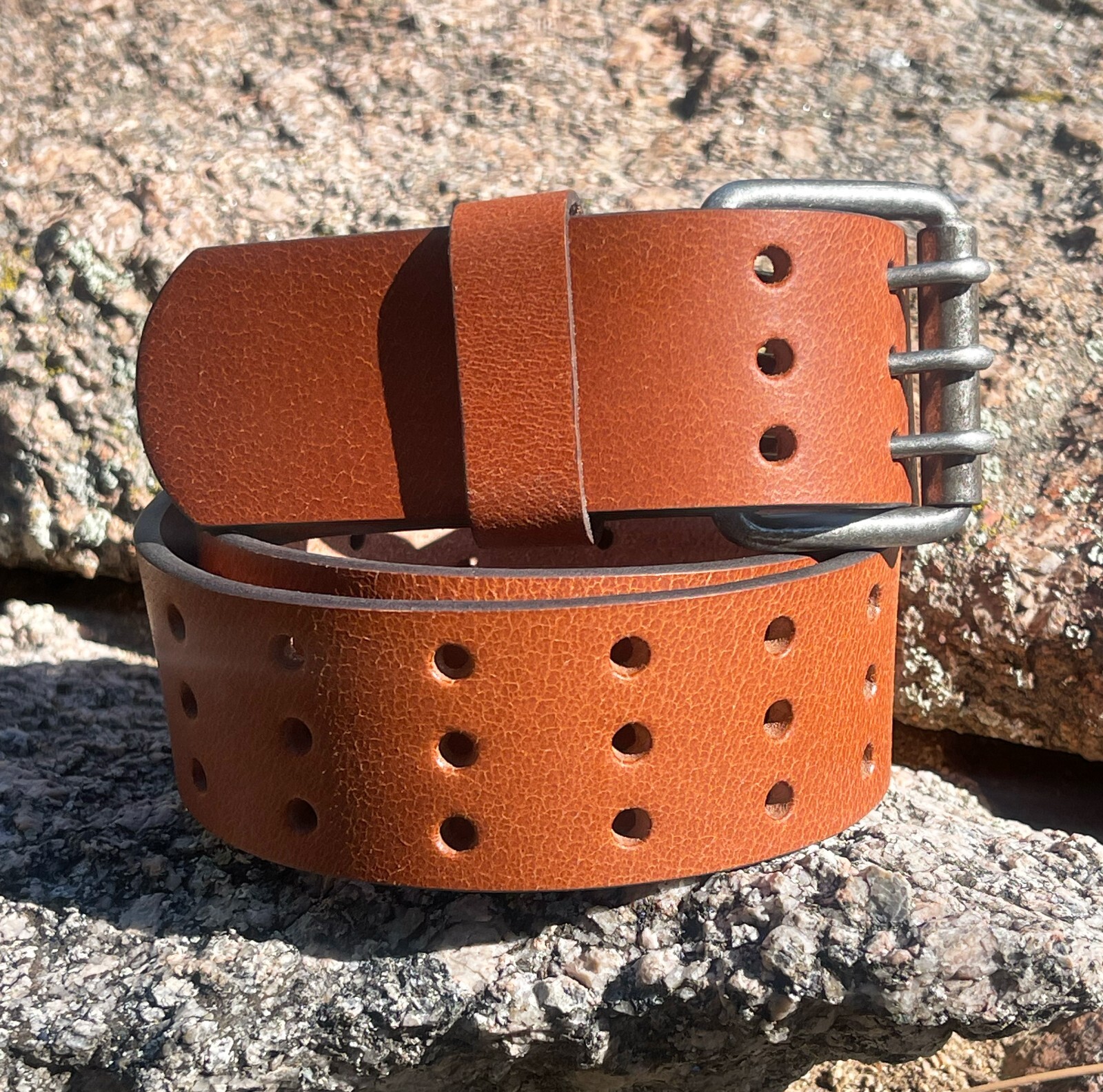 Mens Full Grain Triple Prong Three Hole HEAVY Thick Solid Leather Belt USA MADE