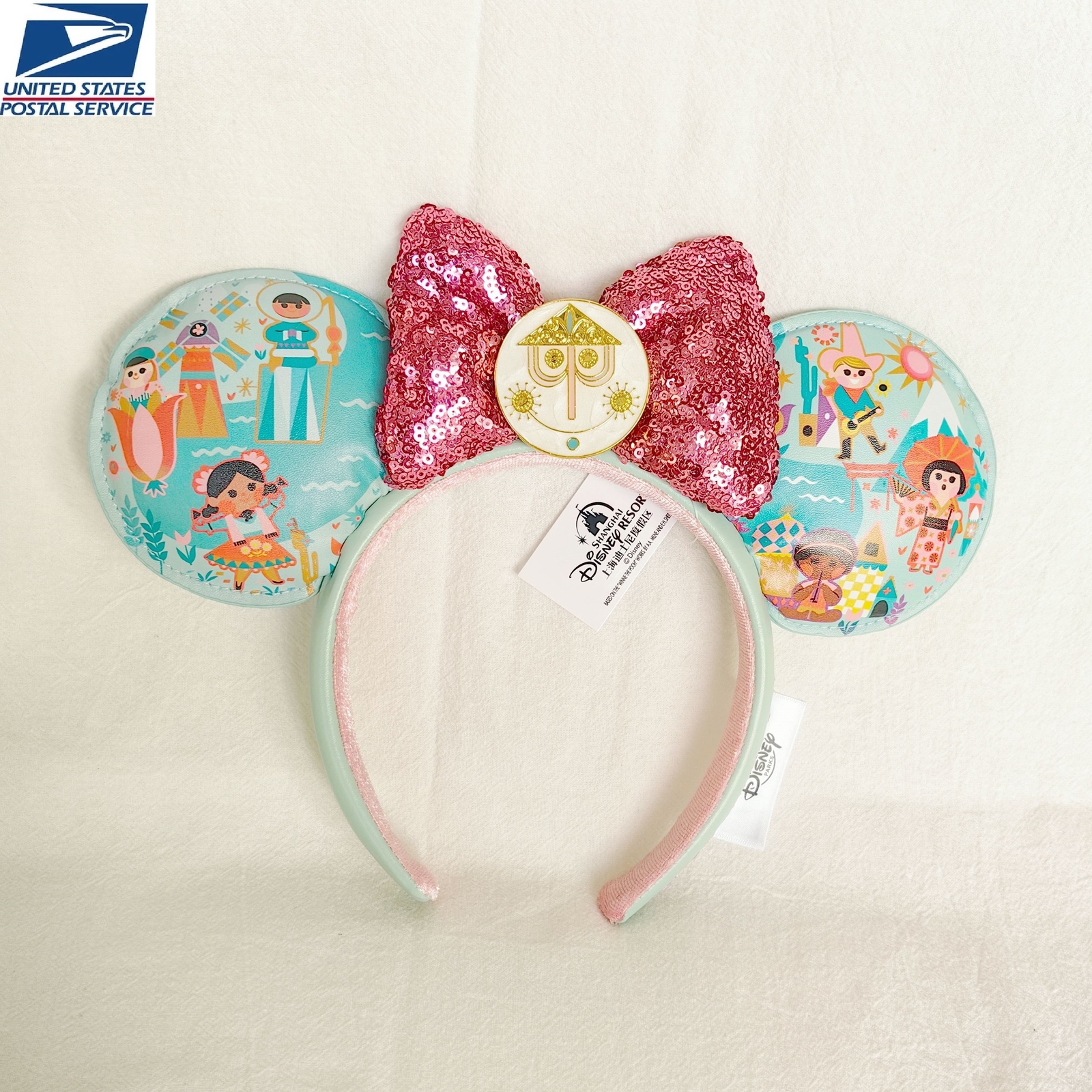 Disney-Park’s It’s a Small World Minnie Mouse Sequined Bow Ears Headband US