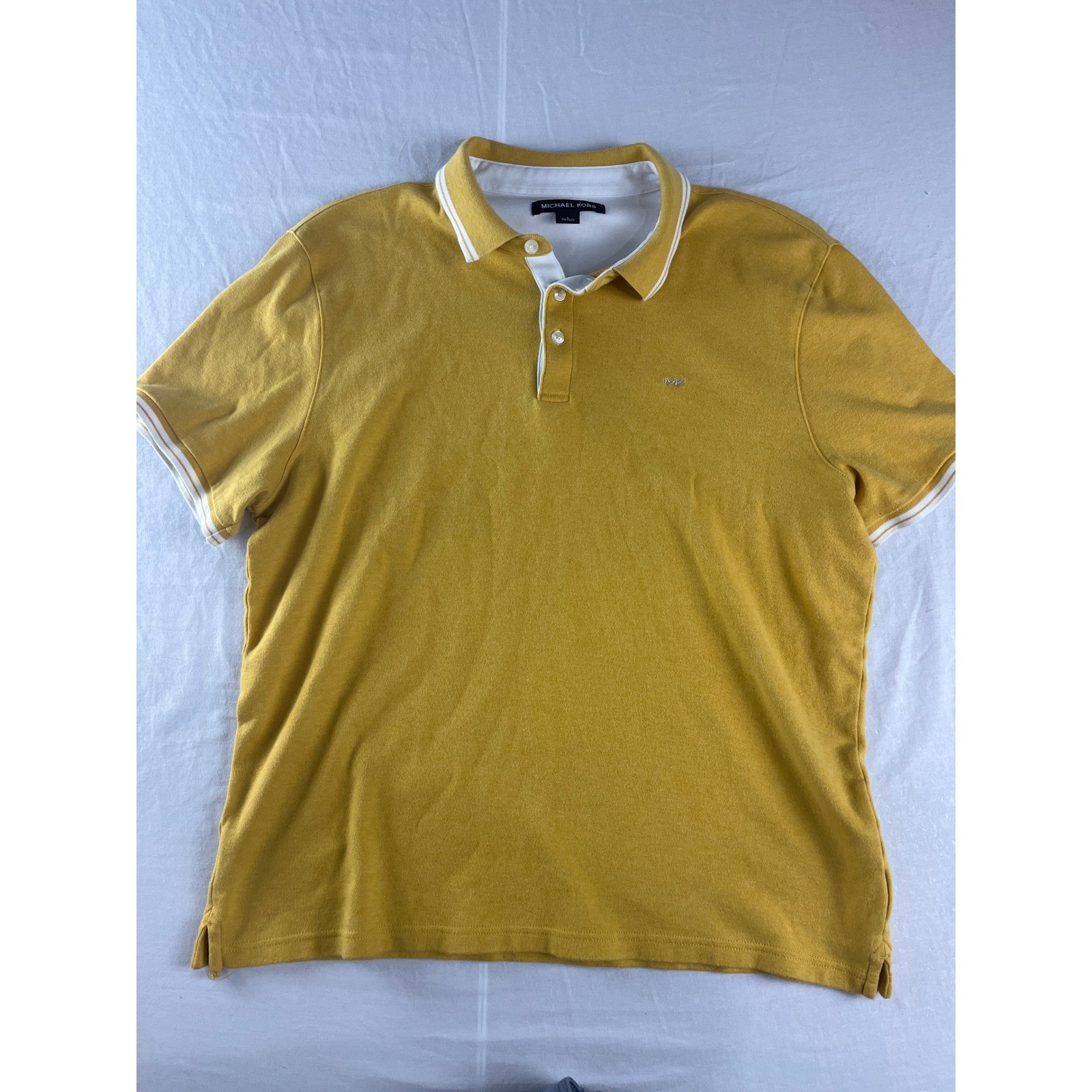 Michael Kors Polo Shirt Mens Large Yellow CS2512720B Short Sleeve Tipped Logo