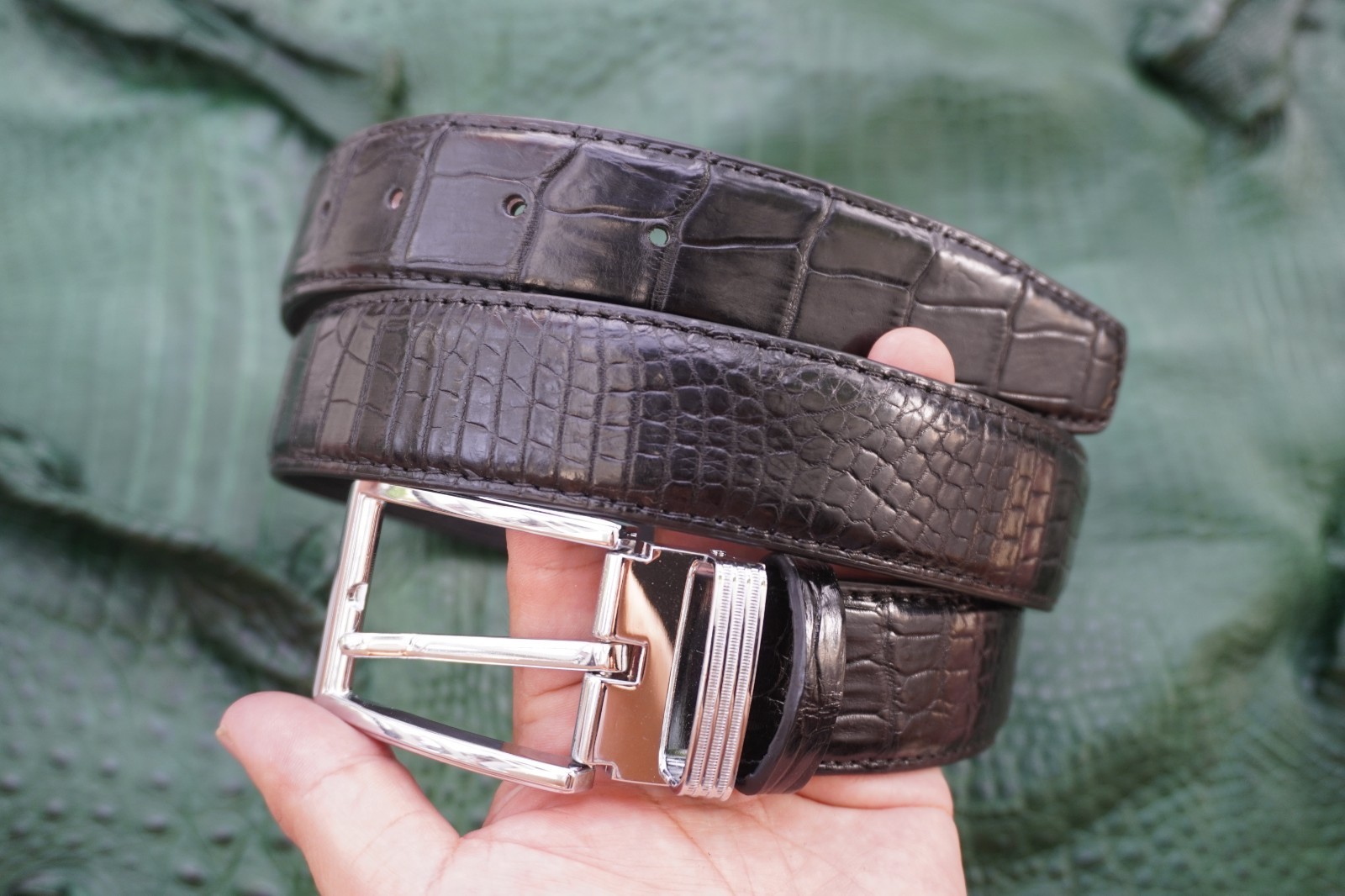 W1.3 inch Black Genuine Crocodile Belly Leather Skin Men’s Belt Plus Buckle #Z15