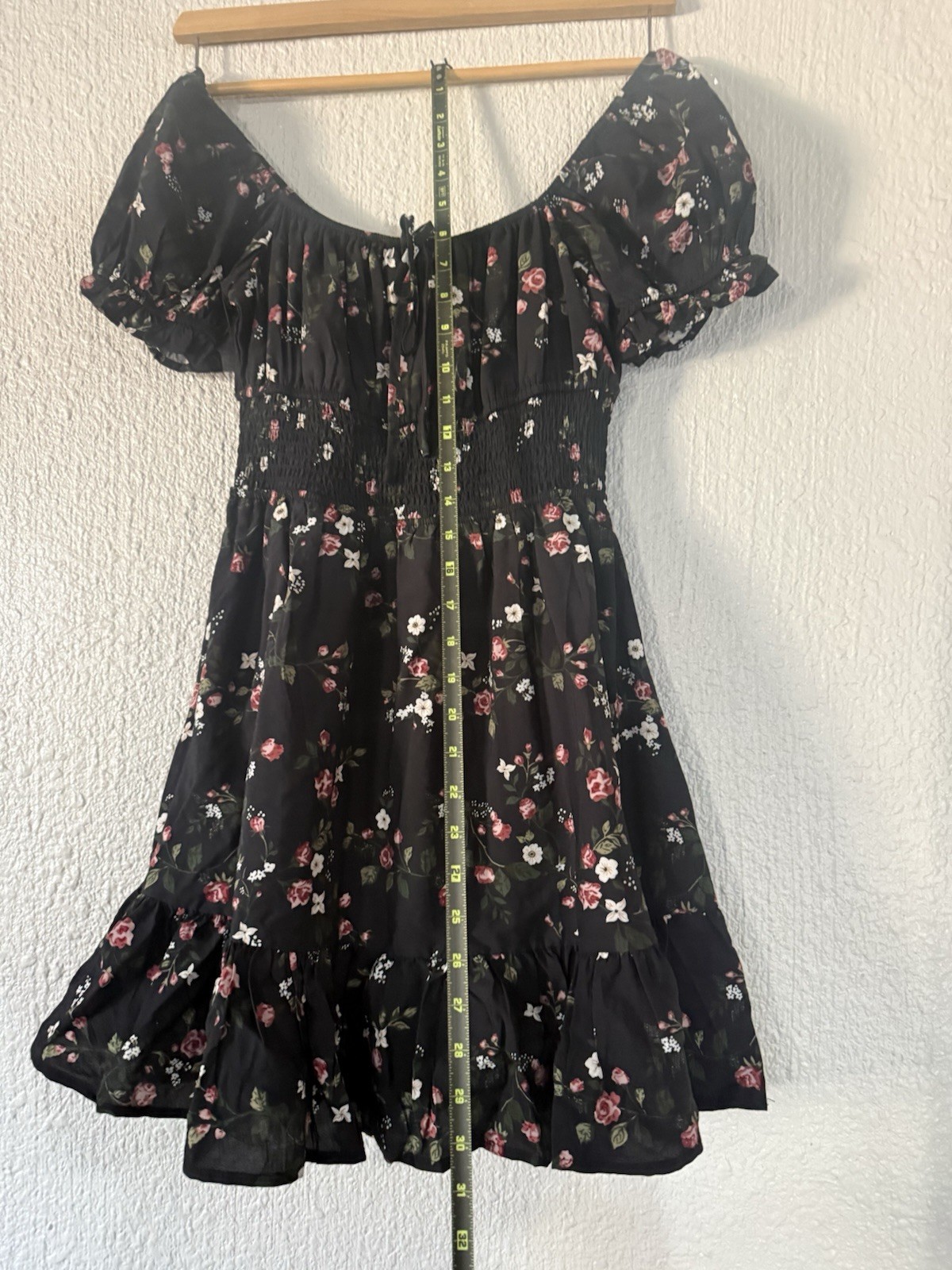 HESPERUS BLACK PUFF SLEEVE FLORAL MINI BOHO DRESS NWOT S