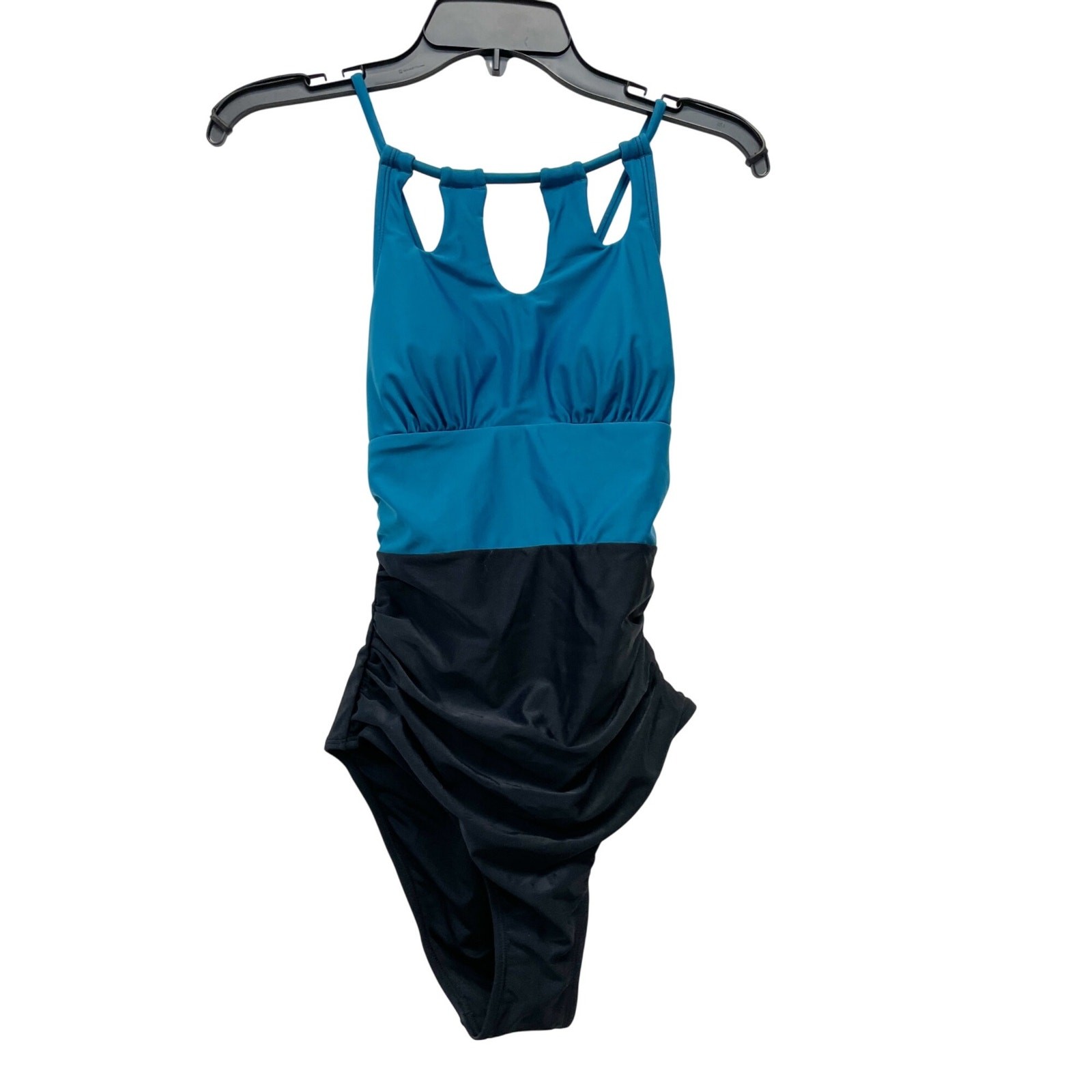Cupshe Women’s Black Teal High Neck Tummy Control One Piece Swimsuit Size S