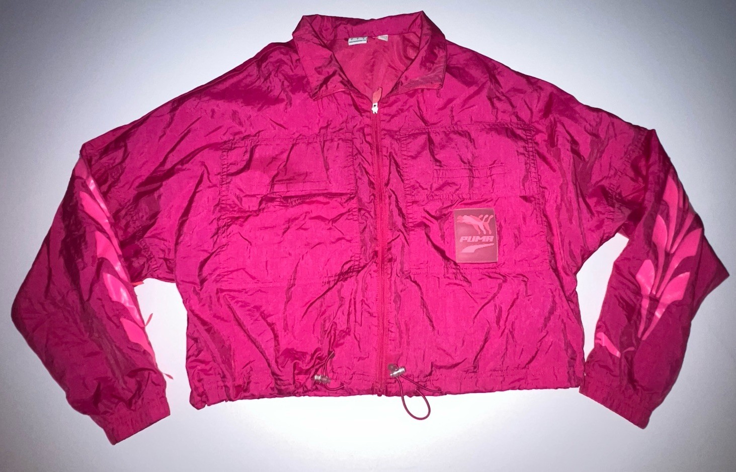 Puma Womens Small Pink Y2K Windbreaker Jacket Full Zip Drawstring Lightweight