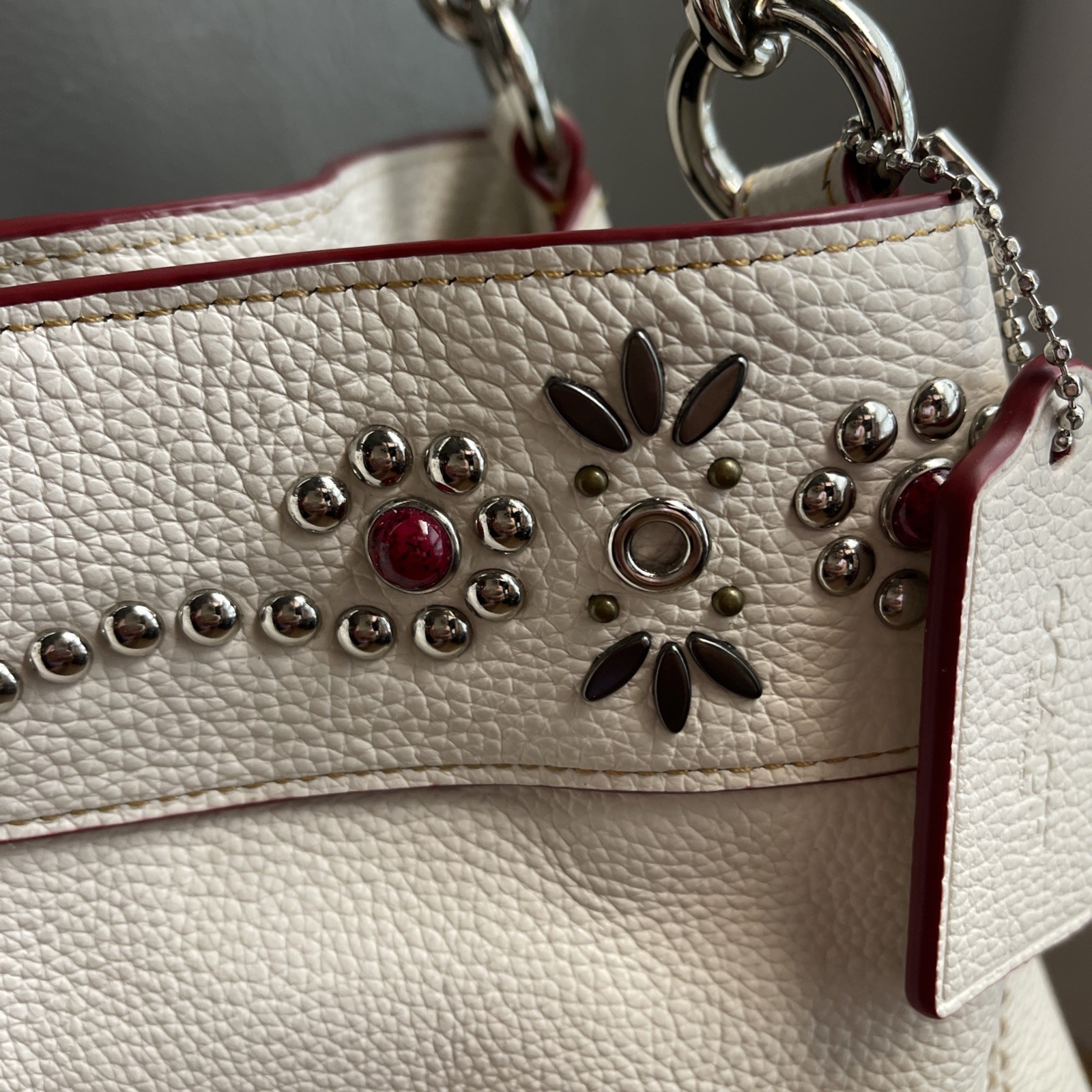 Coach Lexy Chalk White Rivet Detail Triple Compartment Shoulder Bag