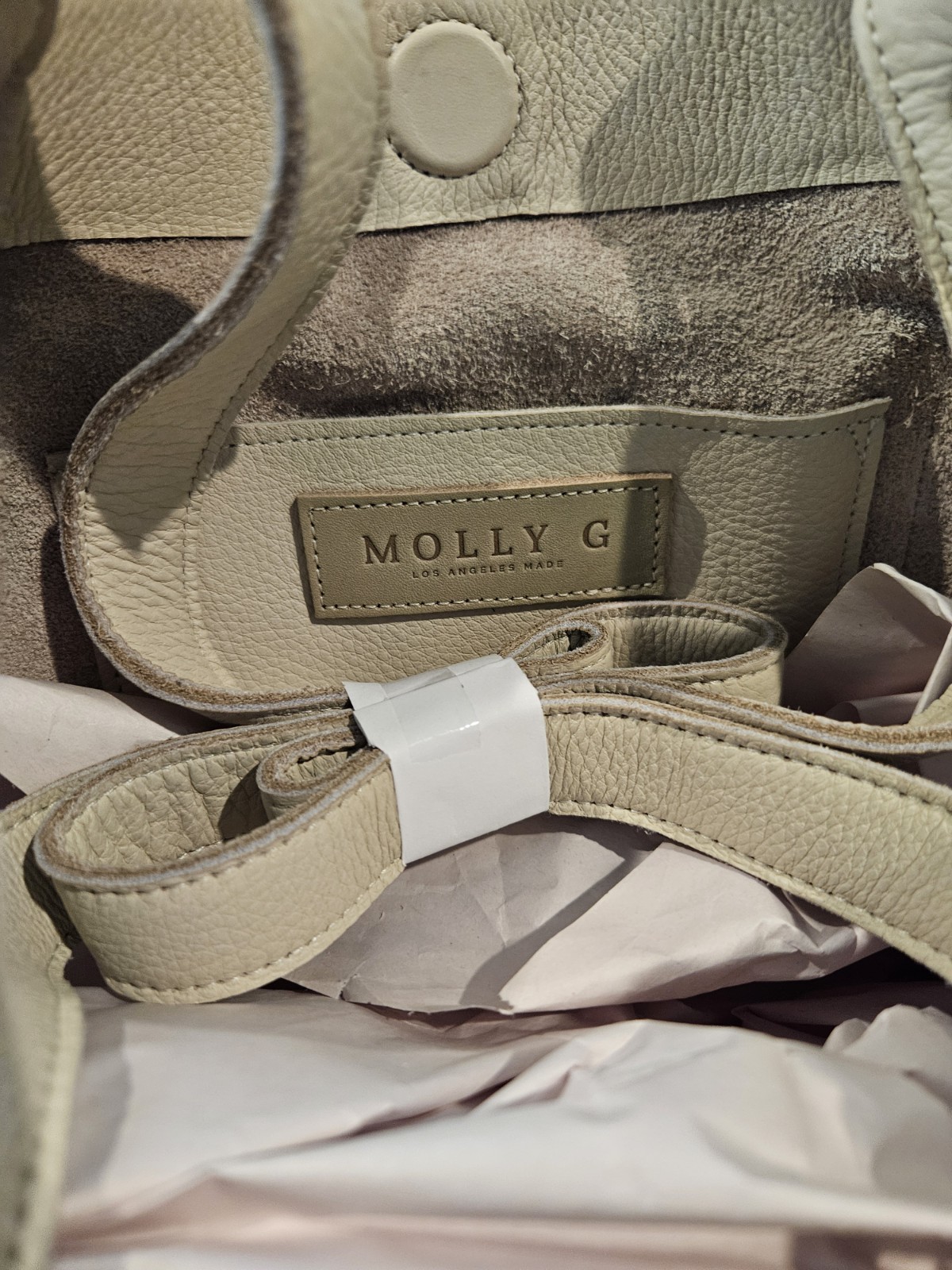Molly G Beige Tote Bag Solid Rectangle, Strap, Double Handles