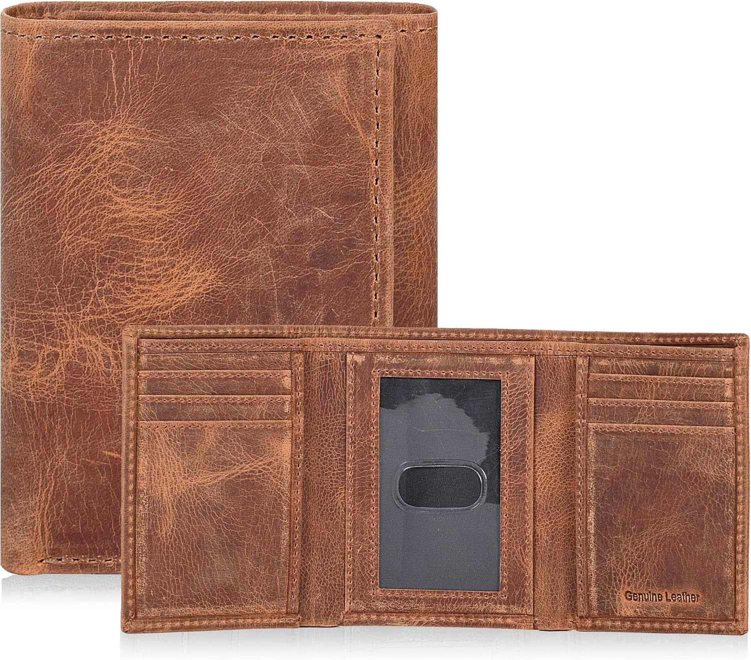 Tri Fold Leather Wallet for Men with RFID | Slim Wallets for Men with 1 ID and 6
