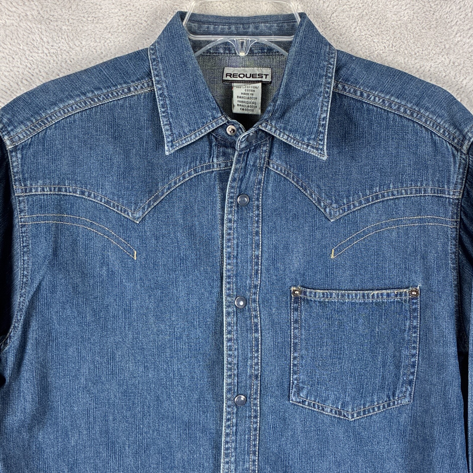 VTG Request Denim Shirt Mens S Snap Preppy Western Yoke Cowboy Workwear 90s