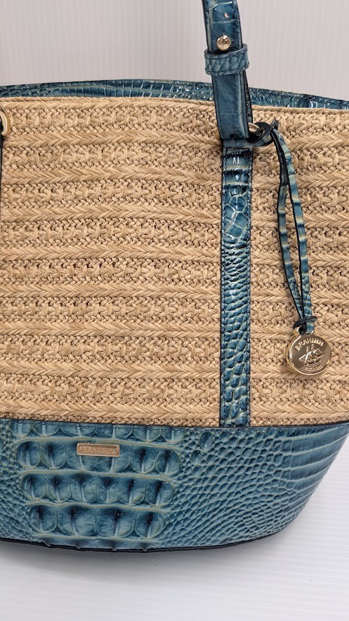 Brahmin Bowie Shoulder Bag. Straw / Lagoon Leather