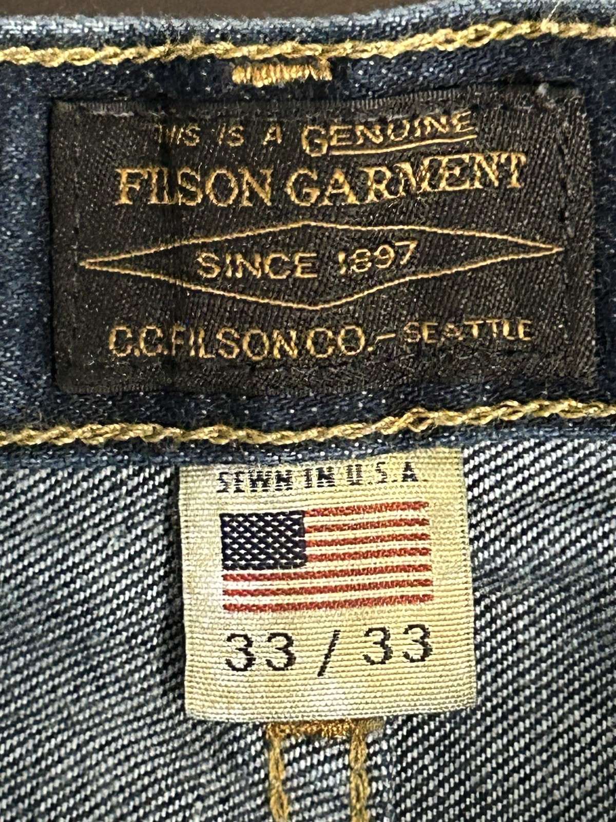 C.C. FILSON BullBuck Double-Front Jeans 33 Indigo Workwear 20172099 USA🇺🇸MADE