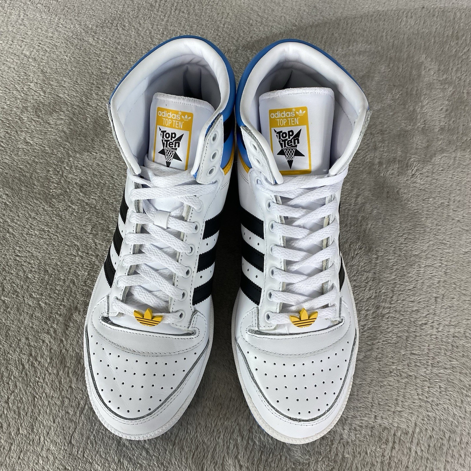 adidas Top Ten High White Blue Gold Leather Mens Size 10 Basketball Shoes NEW