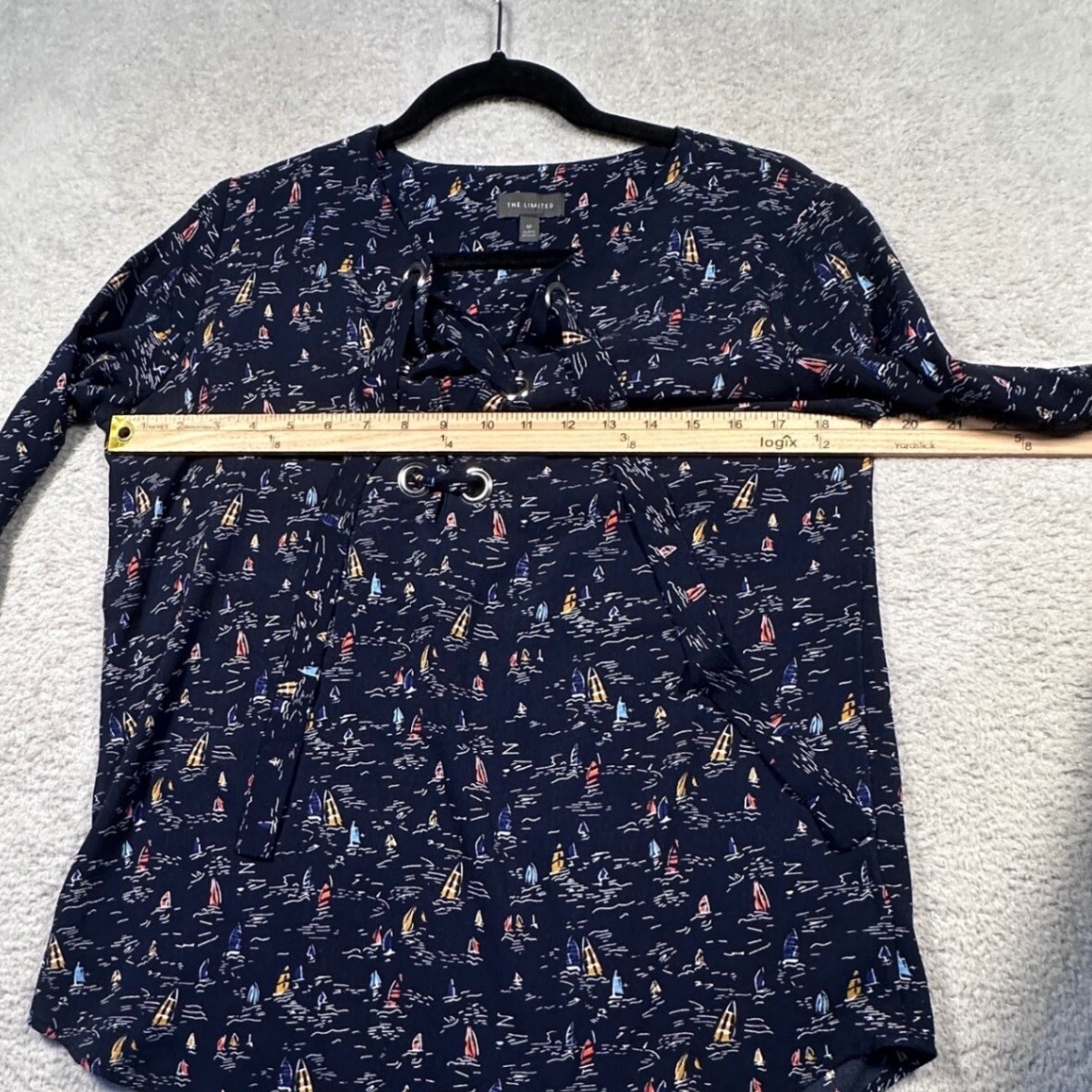 The Limited Sailboat Print Blouse Lace Up 3/4 Sleeve Top Nautical M