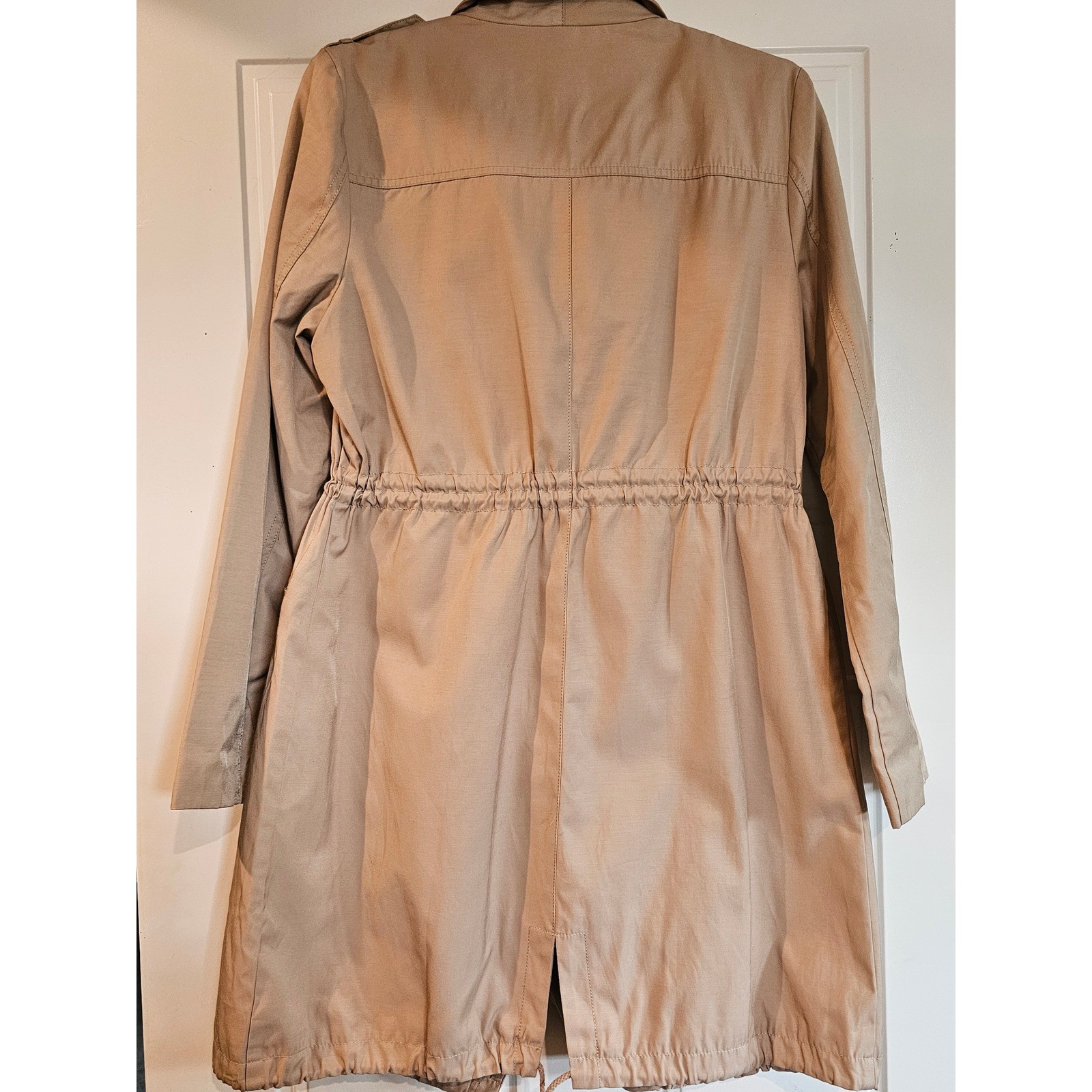 GUESS Los Angeles Womens Tan Draped Trench Jacket Drawstring Waist Beige Coat