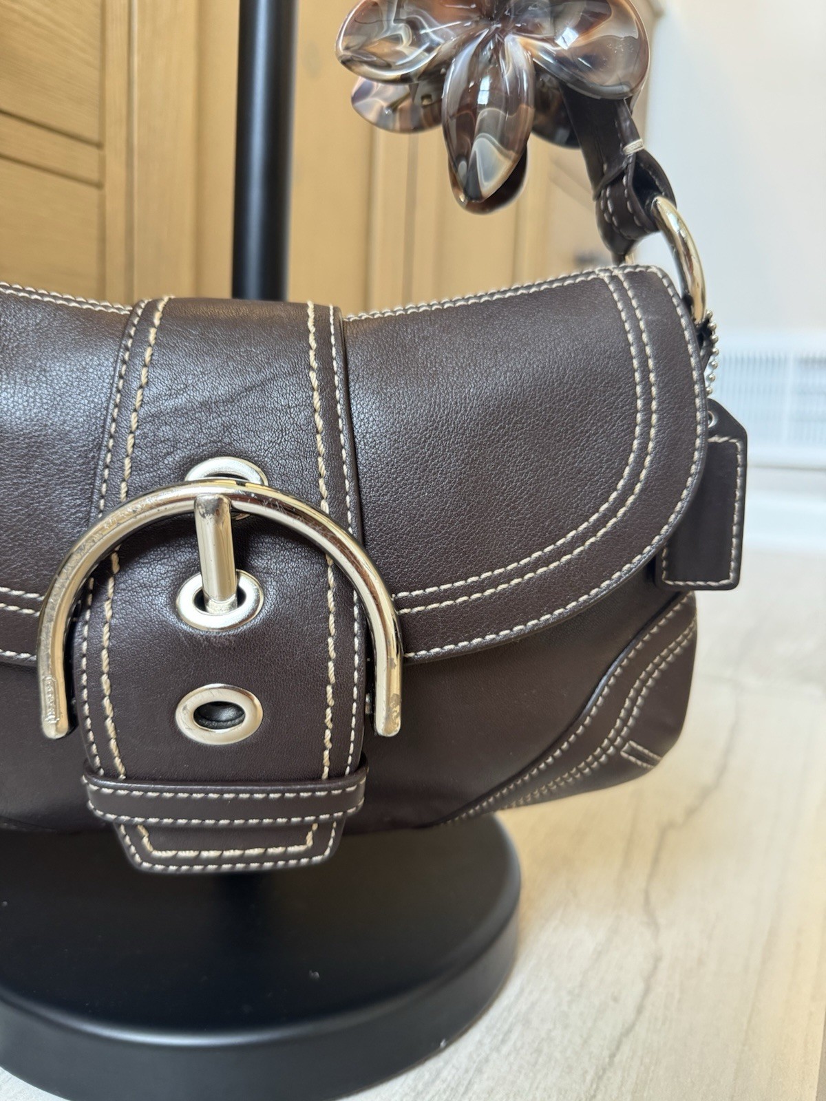 Coach Brown Soho Small Shoulder Bag Buckle Flap Magnetic, Silver