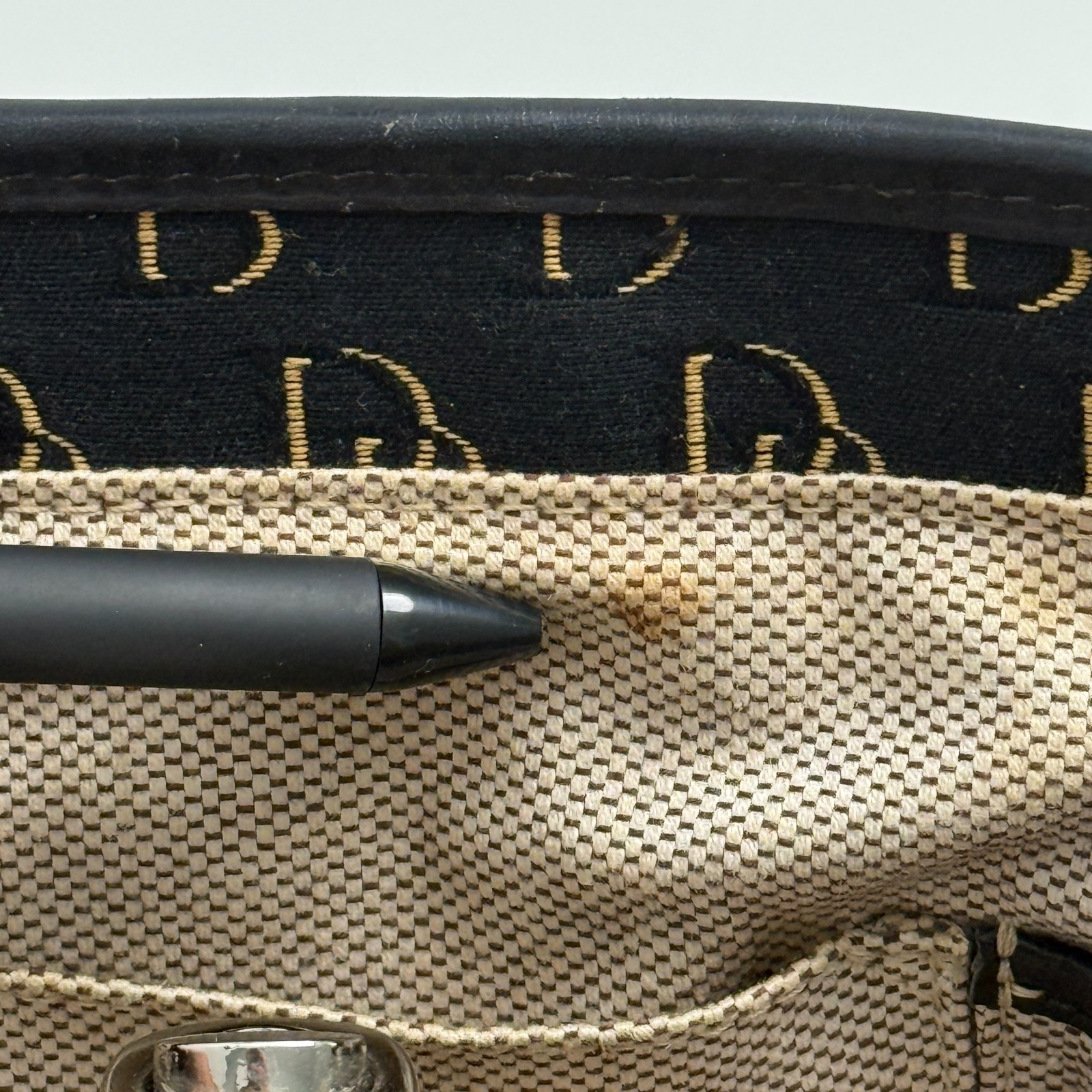 Dooney & Bourke DB Monogram Satchel Purse Black Gold Leather Trim Push Lock