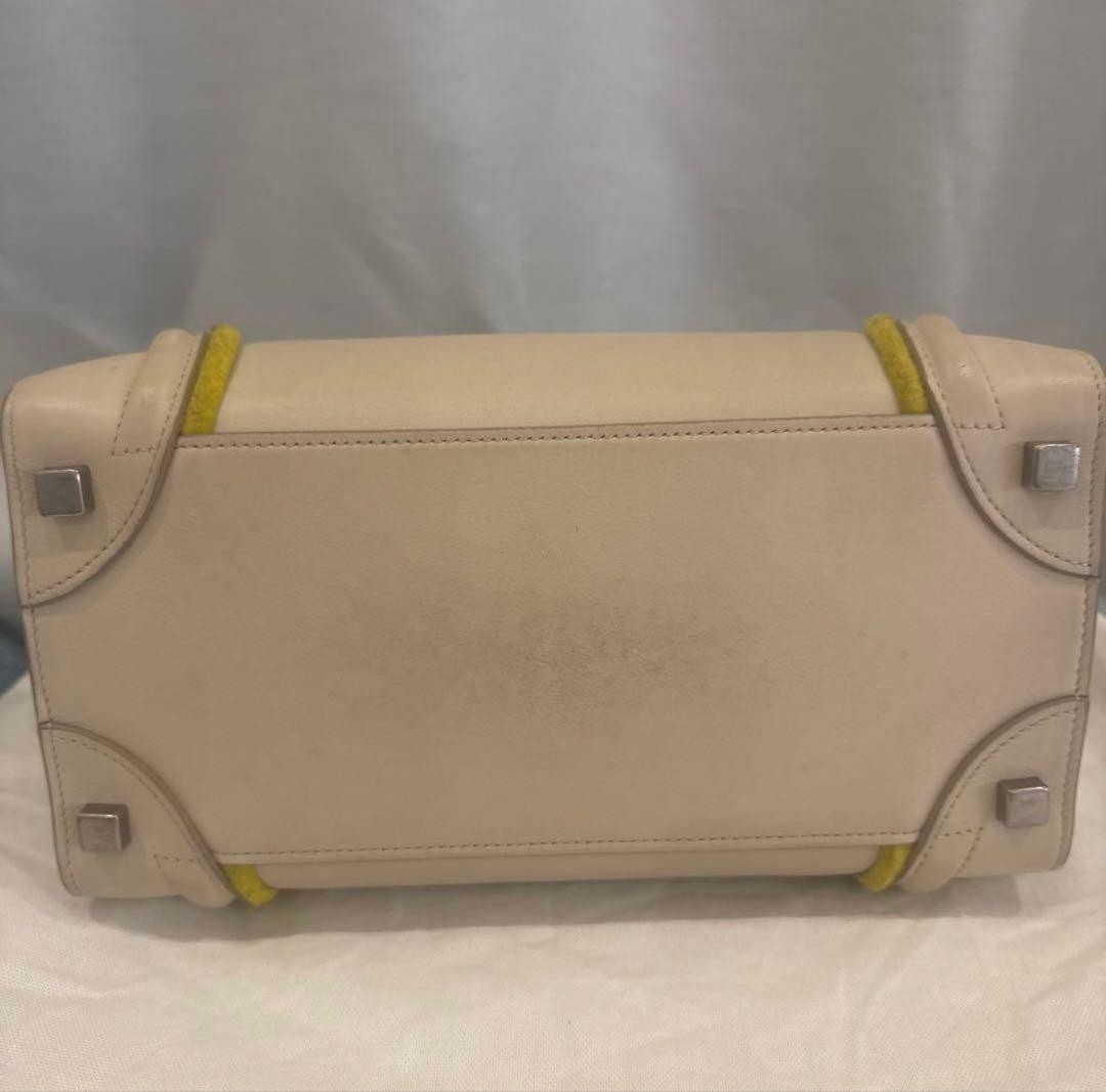 Celine Luggage Handbag Beige Yellow Leather Tote Bag Purse with Dust Bag Used