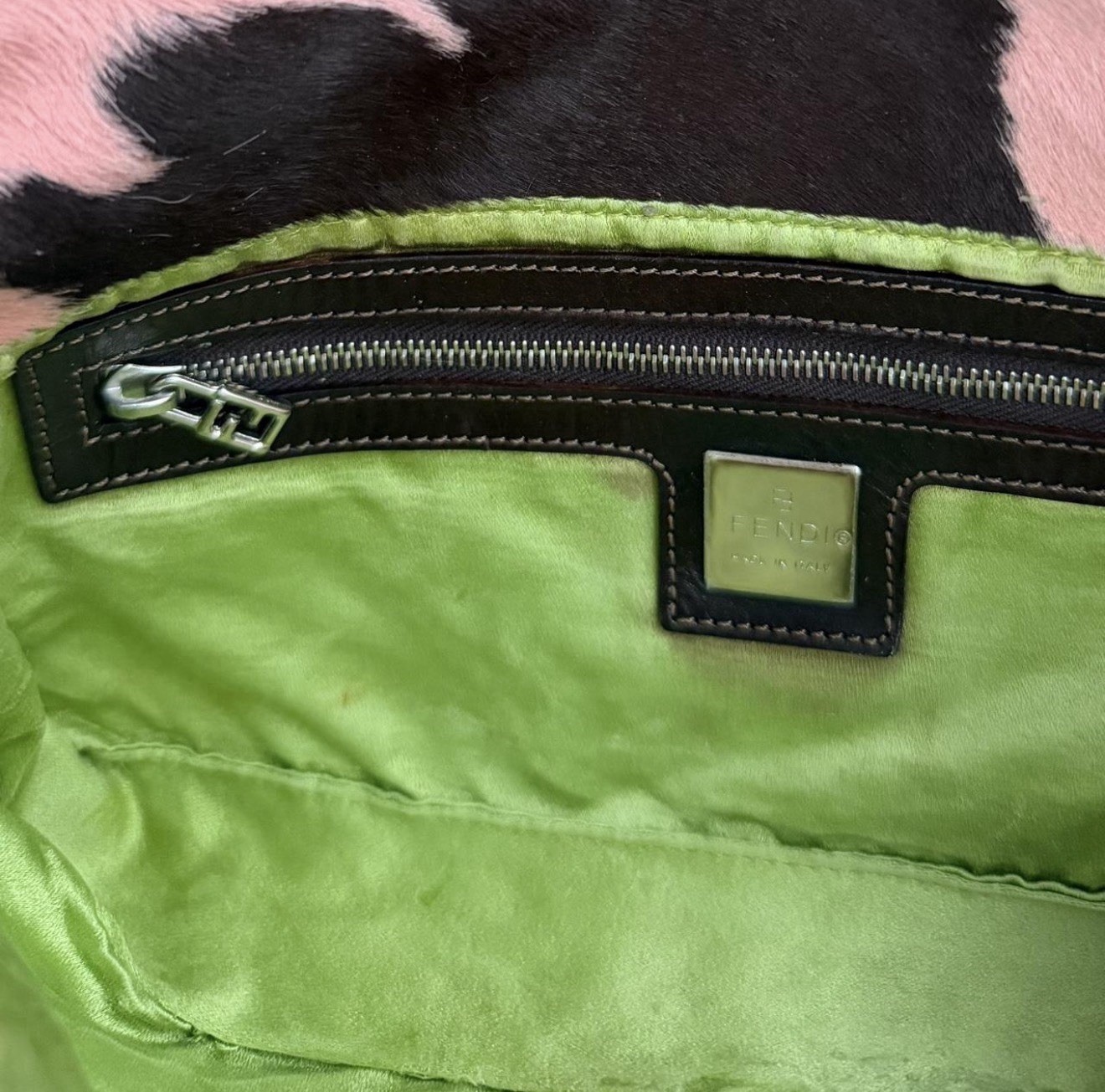 Fendi Pony Hair Print Shoulder Bag FF Buckle, Magnetic Closure Pink/Brown