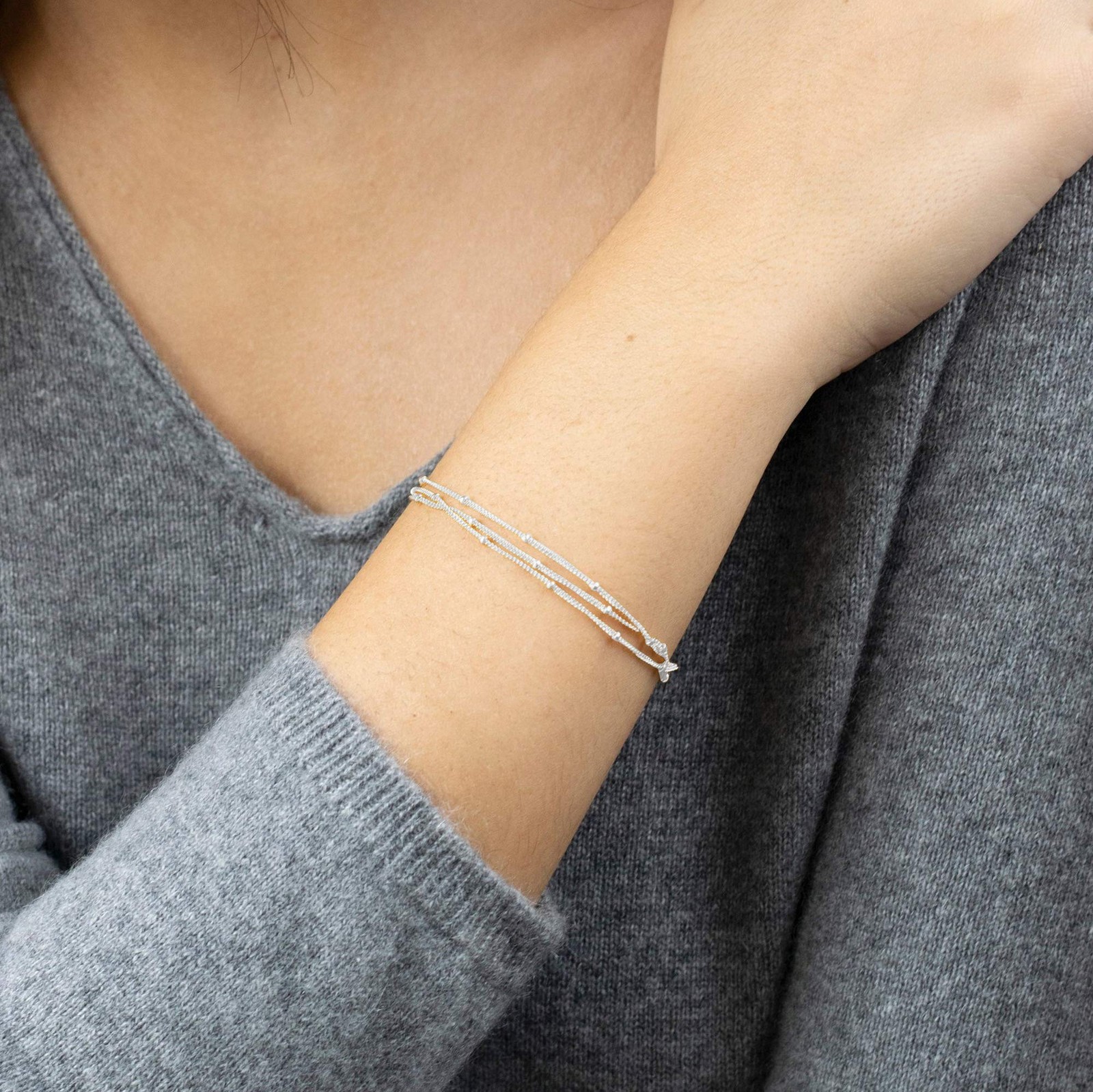 MEVECCO Bracelet for Women Sliver Layered Satellite 6 inches, 3 SL