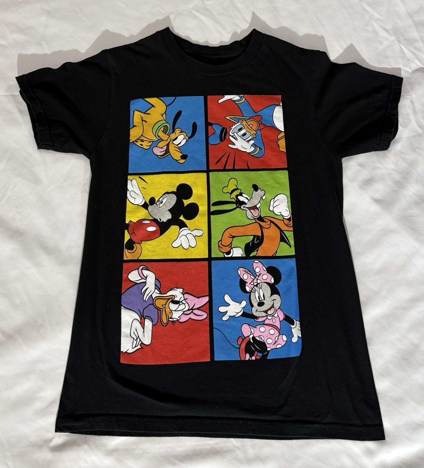 Disney Mickey & Friends Graphic Print Black XS Kids Cotton Crew Neck T-Shirt