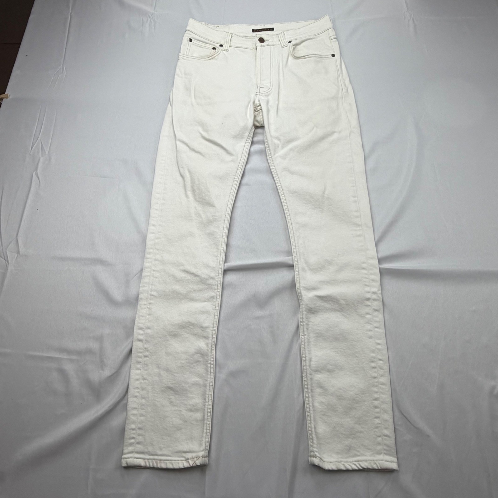 Nudie Jeans Lean Dean Men 30×32 Ecru White Slim Tapered Organic Cotton Denim