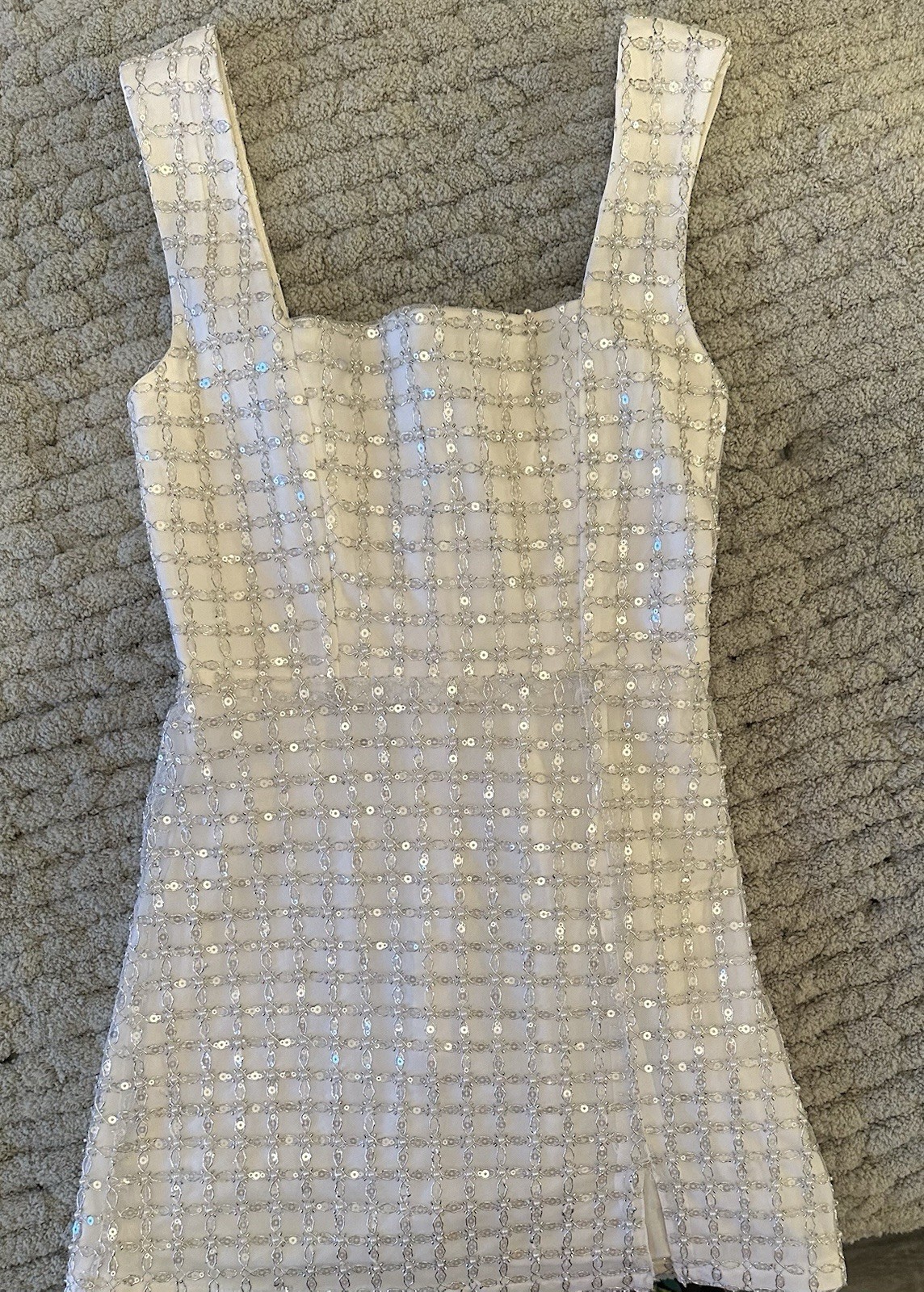 Altar’d State Women’s S White Sequin Geometric Square Neck Sleeveless Mini