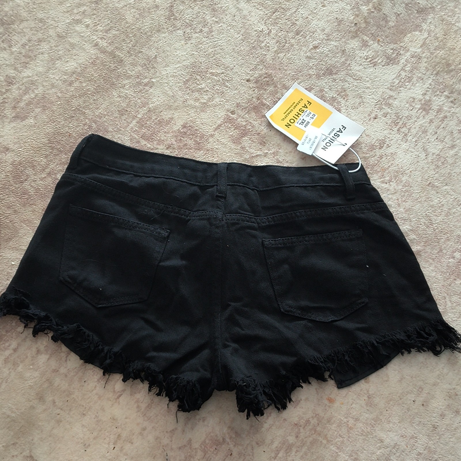 Fashion Women’s 2XL Plus Black Denim Cut Off Shorts High Rise 5-Pocket Button