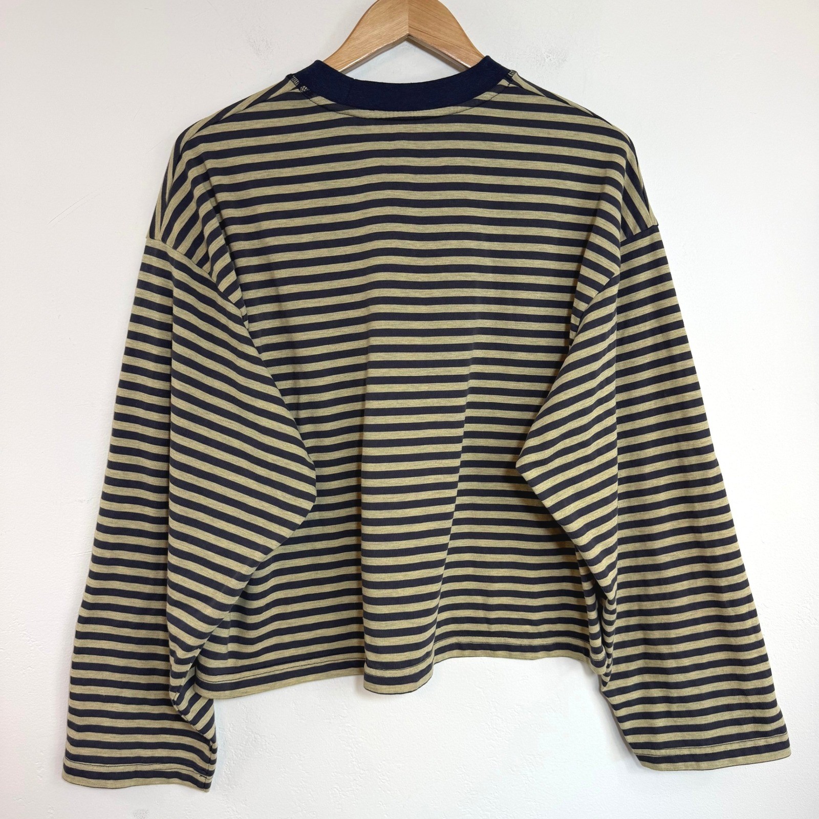 Lioness Bloom Top Beige Stripe Long Sleeve Navy Blue Boxy Oversized Streetwear S