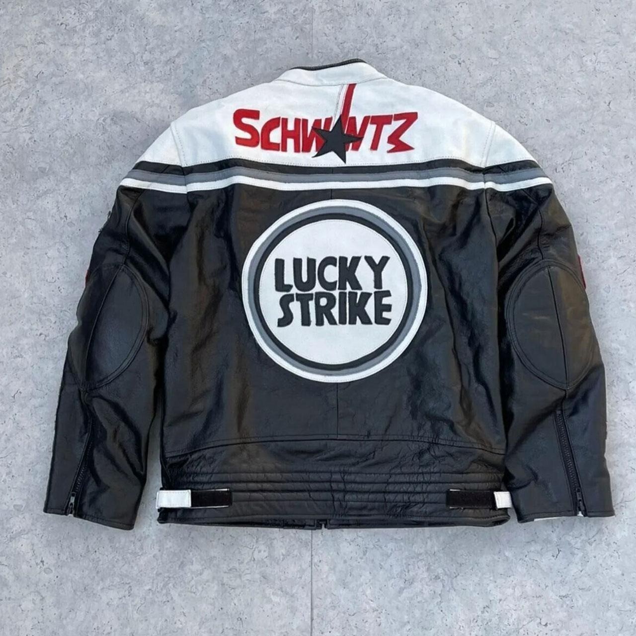 Men’s Lucky Strike Racing Real Leather Jacket Genuine Cowhide Motorcycle Jacket