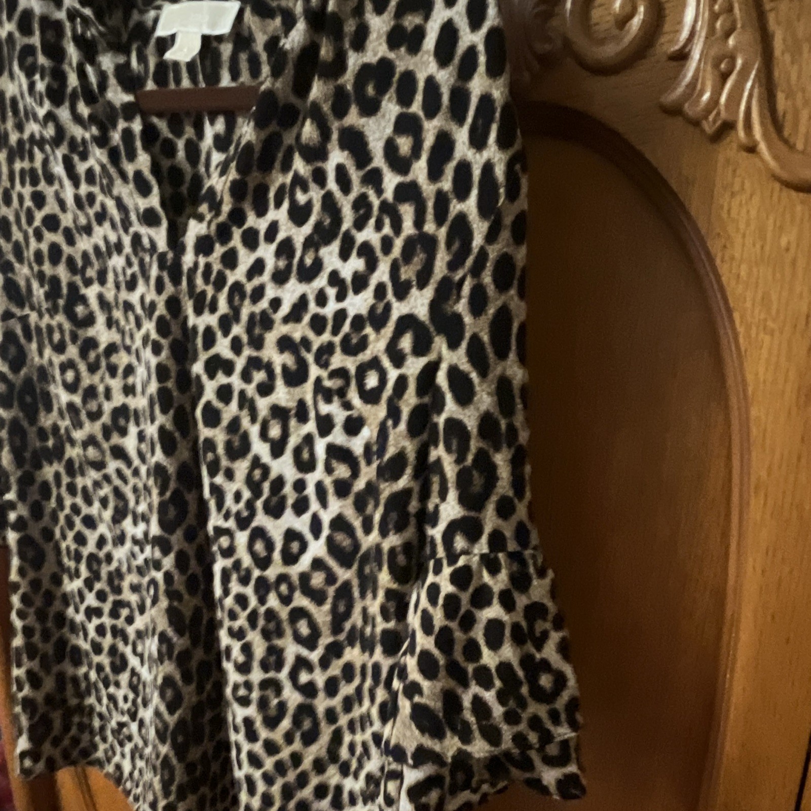 Michael Kors Beige/Black Leopard Animal Print A-Line V-Neck Bell Sleeve Blouse