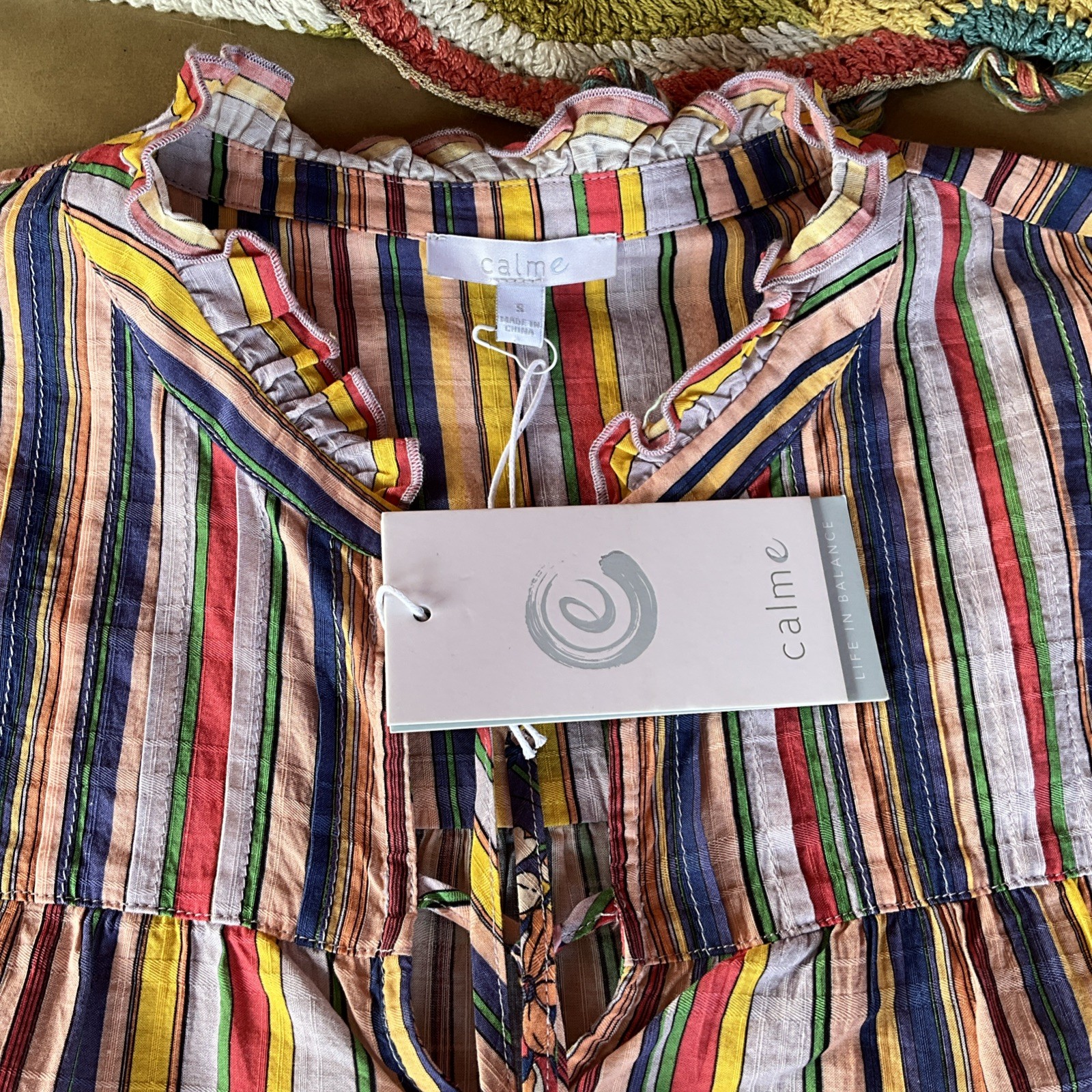 NWT$198 Johnny Was Calme Adrian Tasseled Pleated Ruffle Blouse SMALL Sample