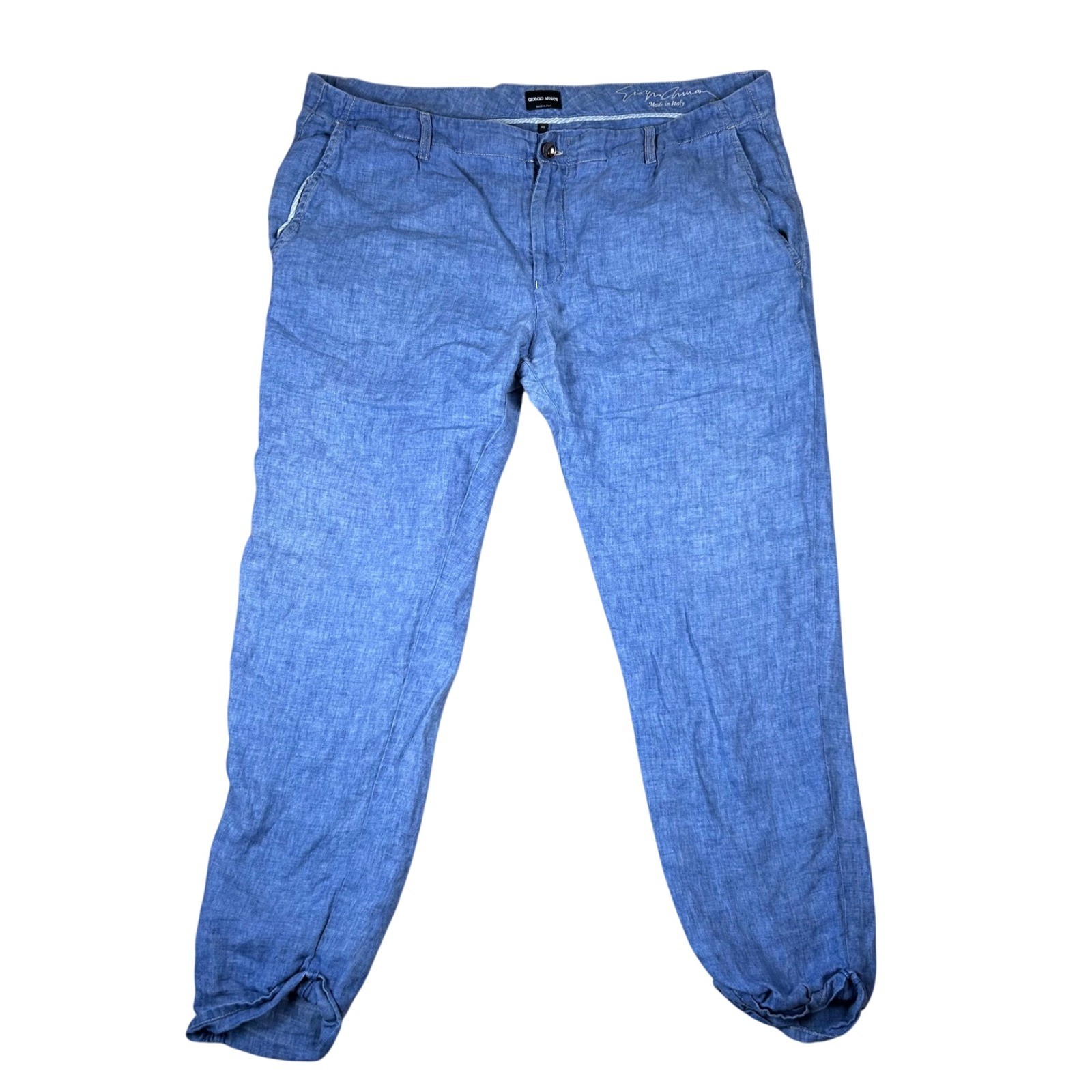 Giorgio Armani Mens Blue 100% Linen Pants Size 60 IT 42 US Made in Italy 3ZSP94