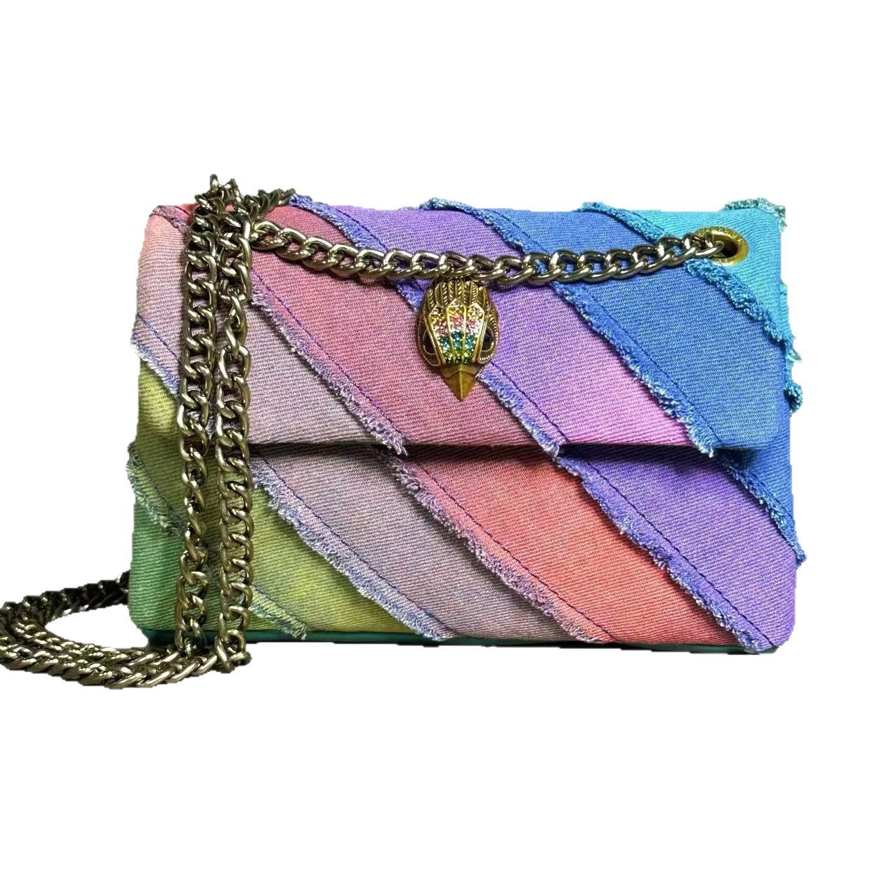 Kurt Geiger London Rainbow Patchwork Crossbody Bag Frayed Eagle 21×8×15 cm