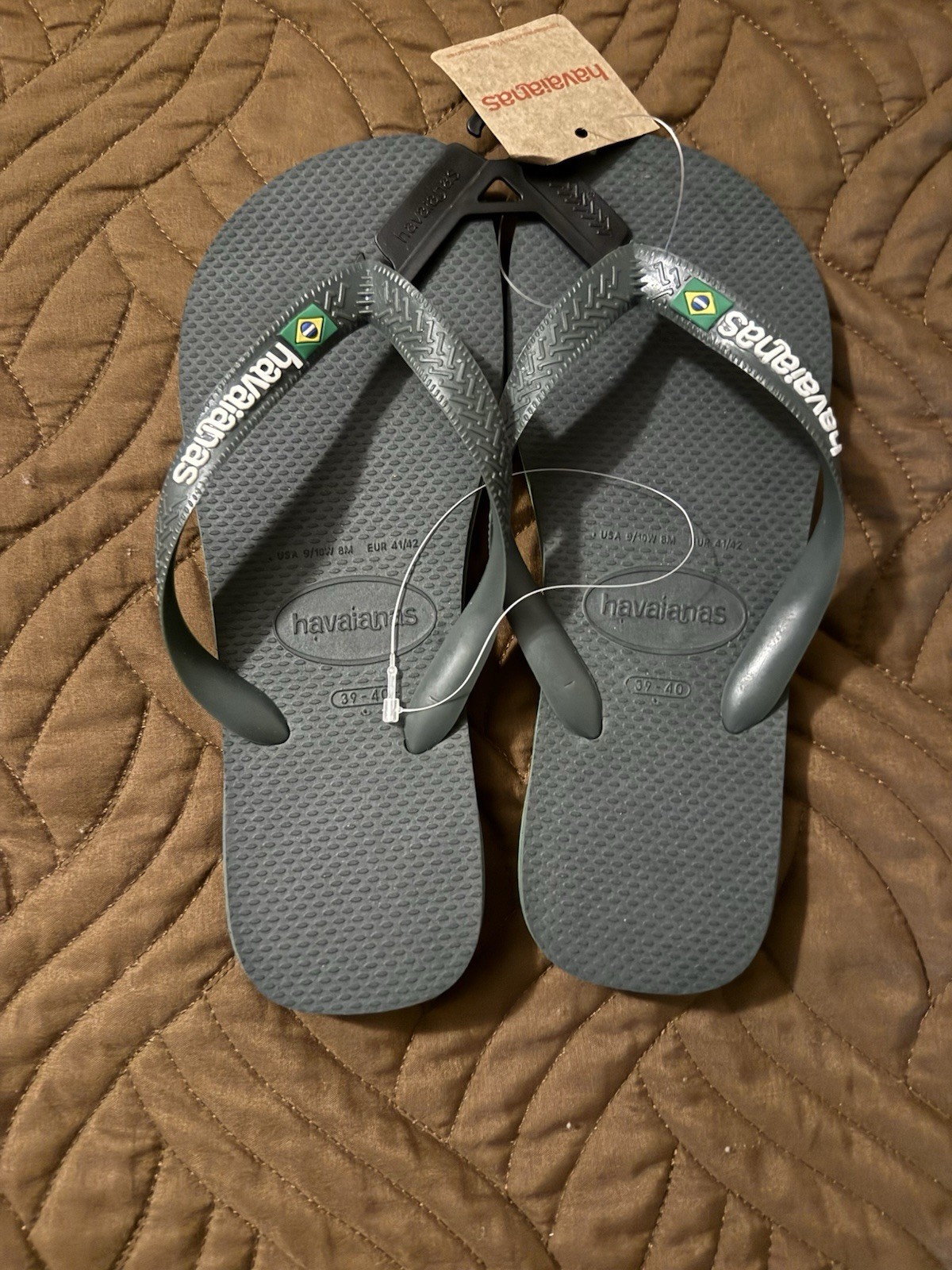 Havaianas Brazil Logo Green Flip Flop Sandals Slip Resistant EU 39/40 US 9/10