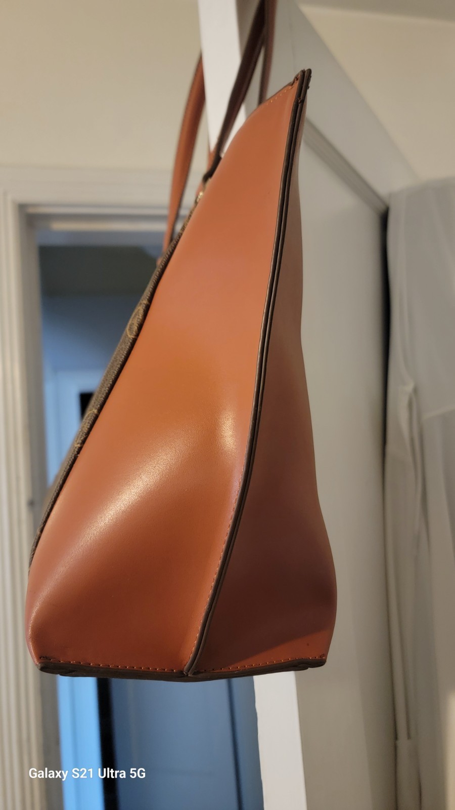 Adrienne Vittadini Monogram Shoulder Handbag Brown Purse Bottom Studs Base Zip