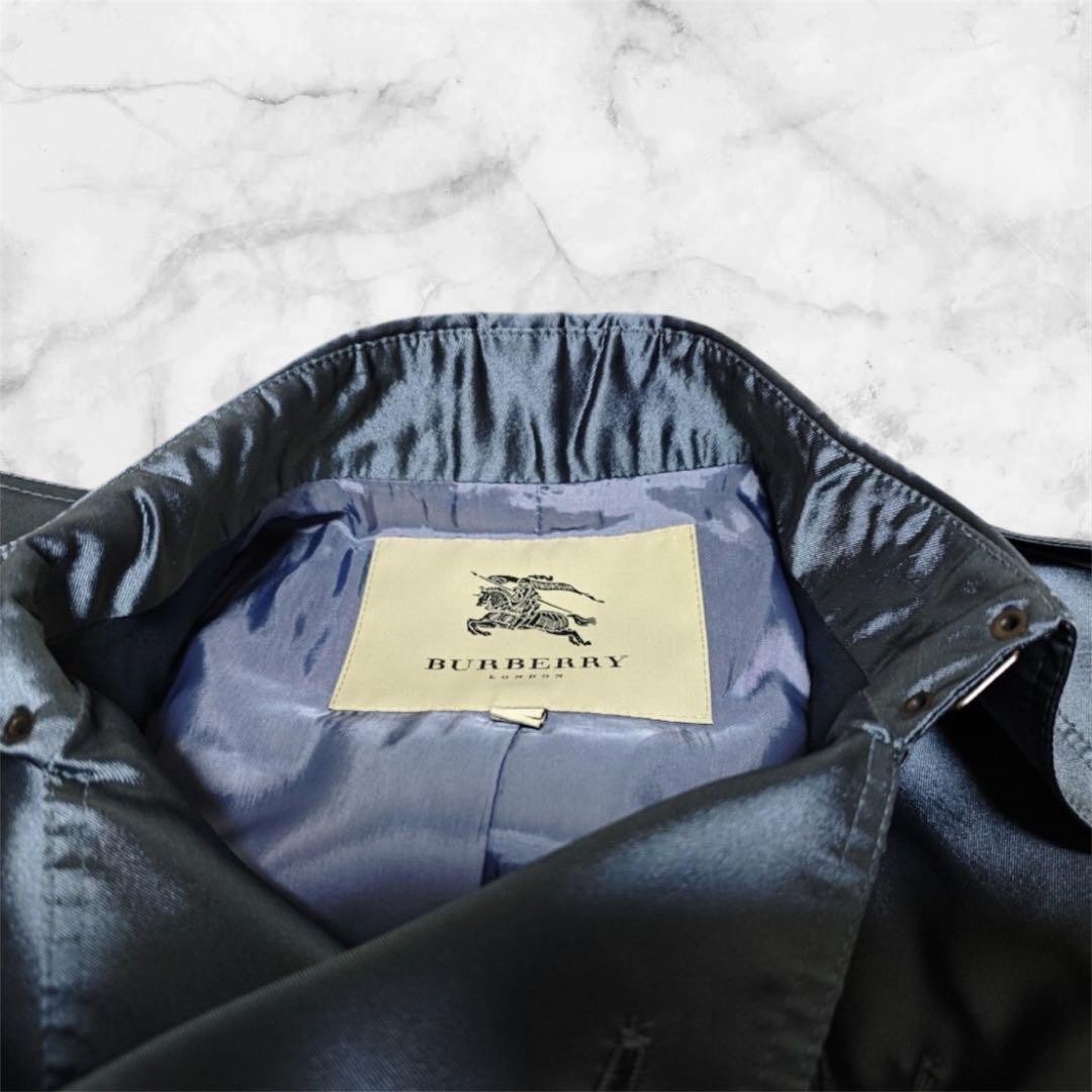 Excellent Condition Burberry London Trench Coat Double Button Blue Silk Blend
