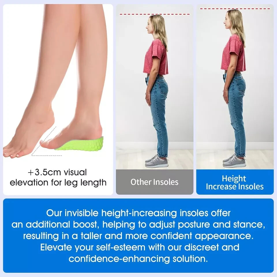 Arch Support Shoe Insoles Inserts Pad Invisible Height Increase Heel Lift Taller