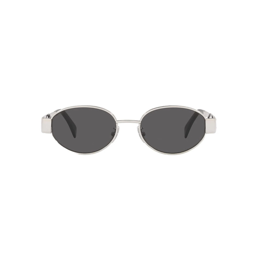 Celine CL40235U 16A Triomphe Metal Sunglasses Silver Frame Grey Lens Authentic