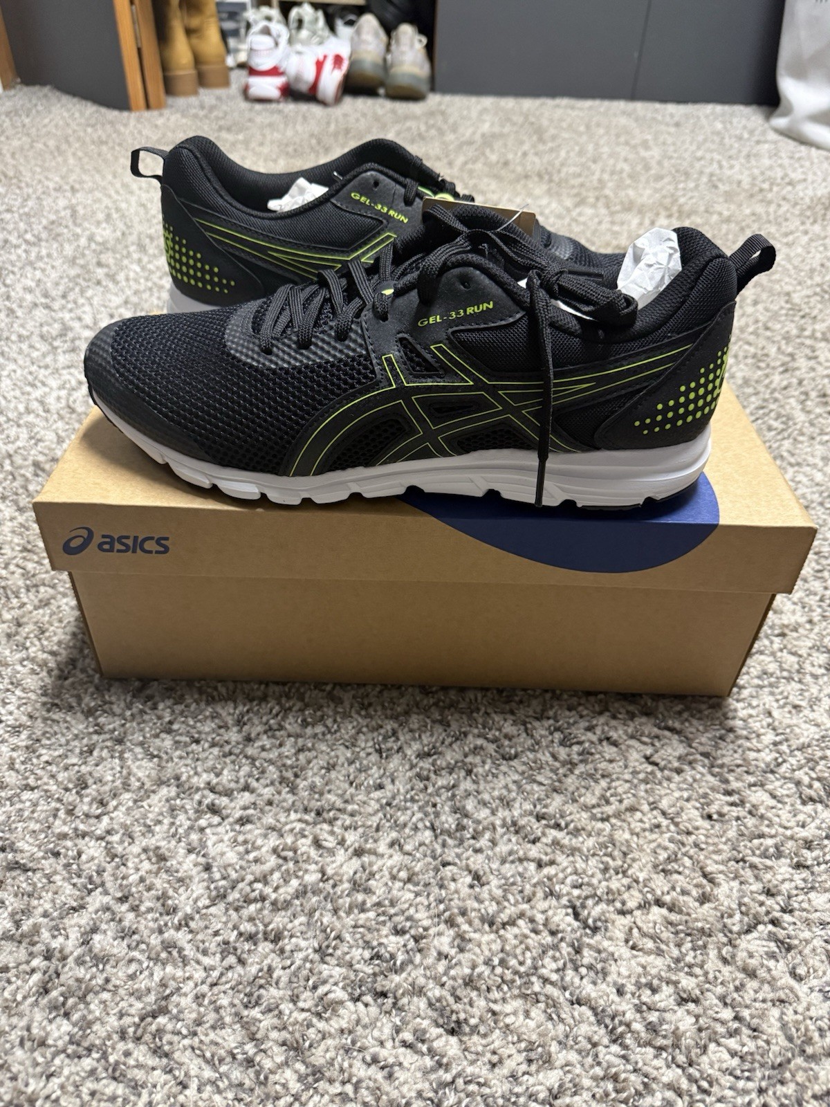 ASICS GEL-33 RUN Black/Hazard Green Low Top Running Sneaker 11M