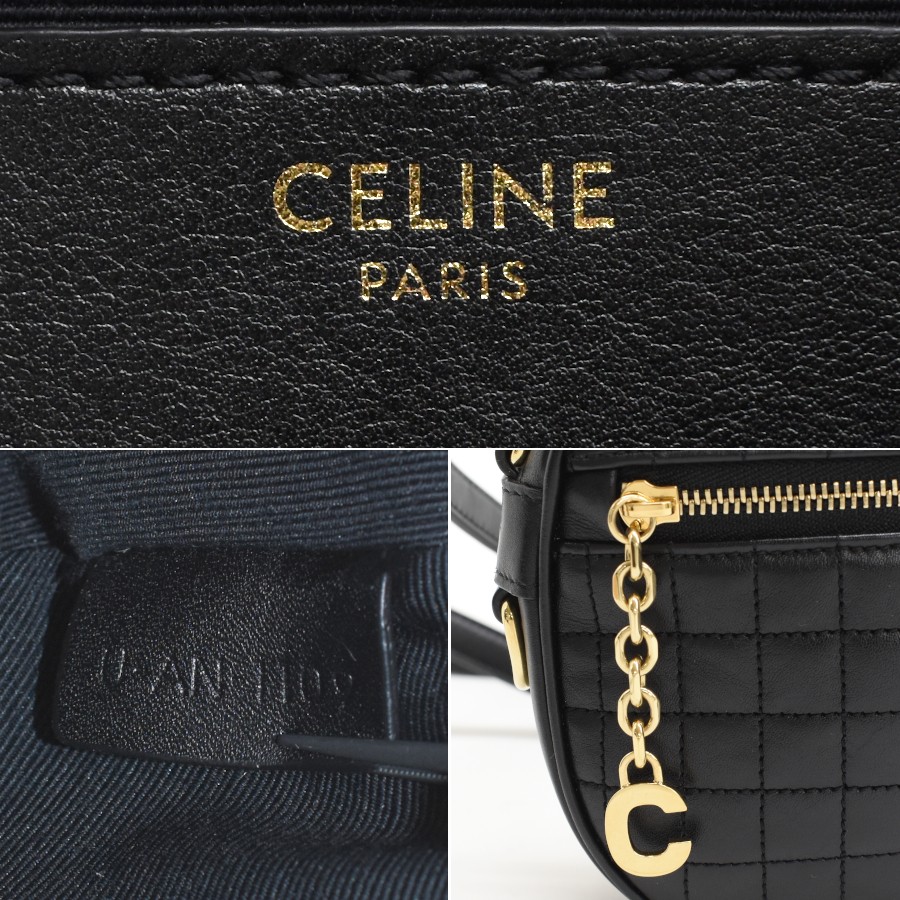 CELINE C Charm Crossbody Bag Shoulder Camera Bag Black Leather T00L