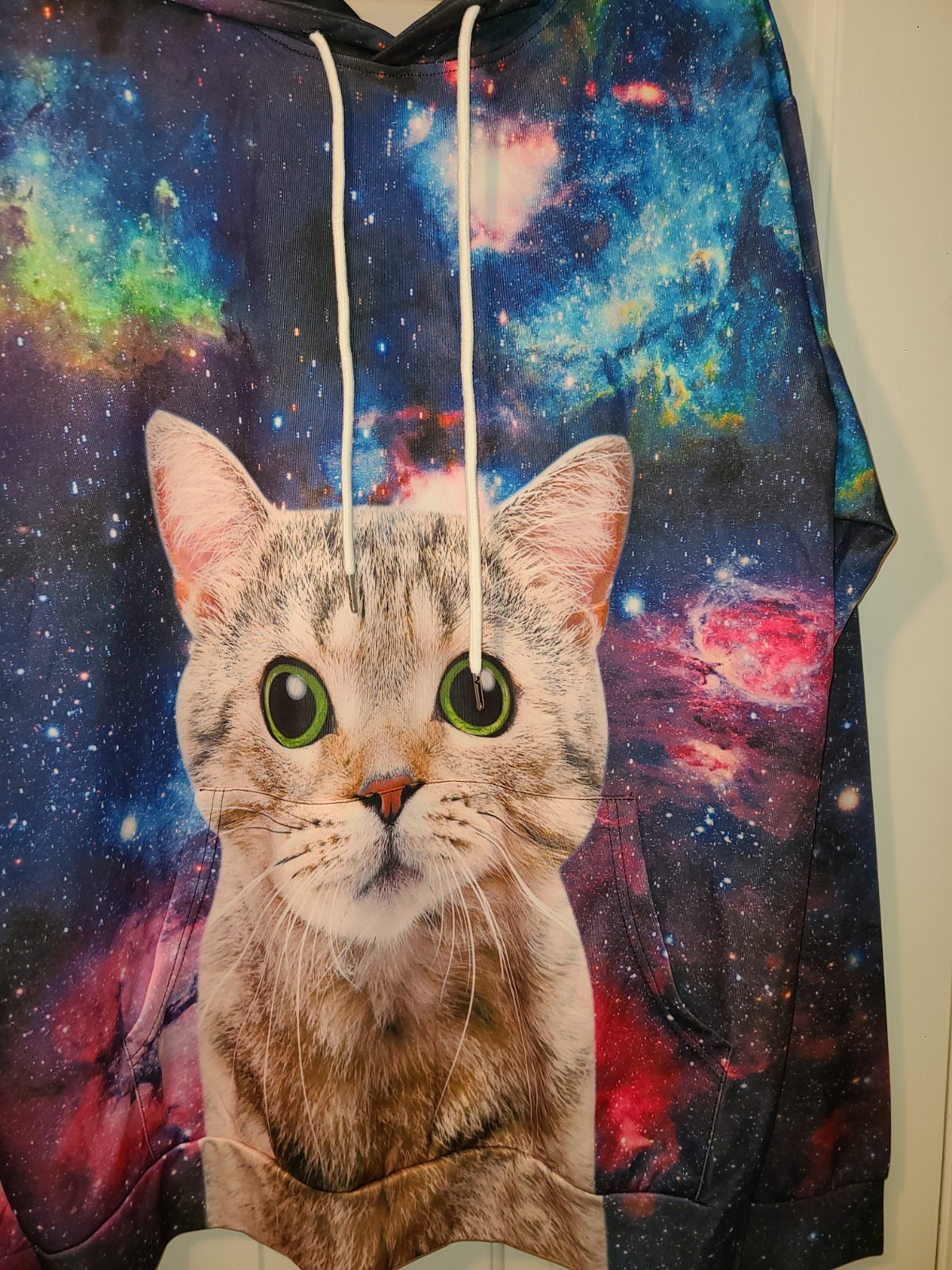 Space Cat Hoodie 3D graphic XL Kangaroo pocket Cat Lady/Man Celestial Geek