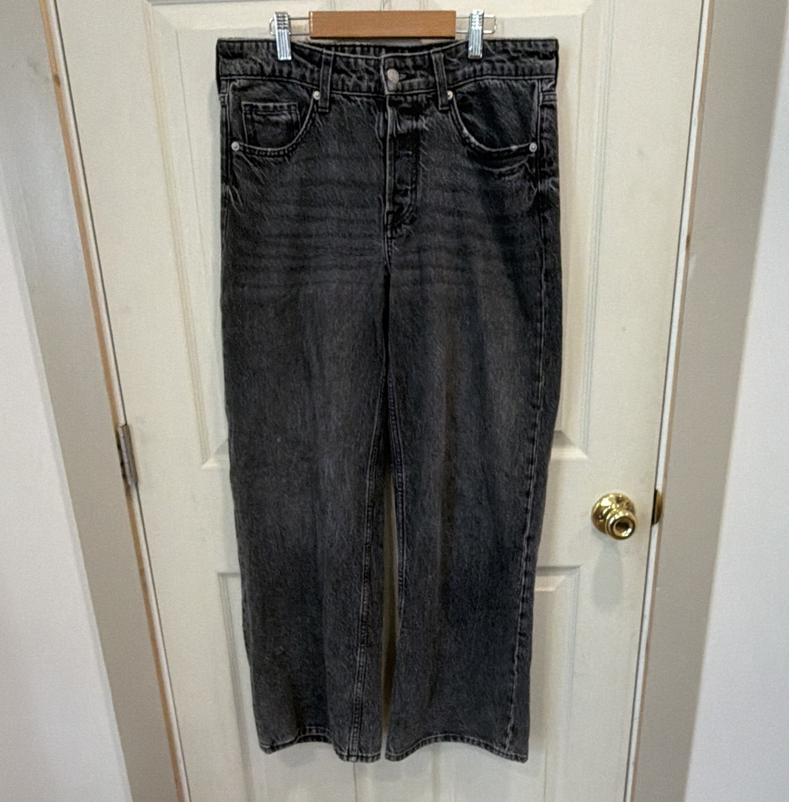 H&M Women’s Gray/Black Wide-Leg Jeans Loose Fit Low Rise Size 6