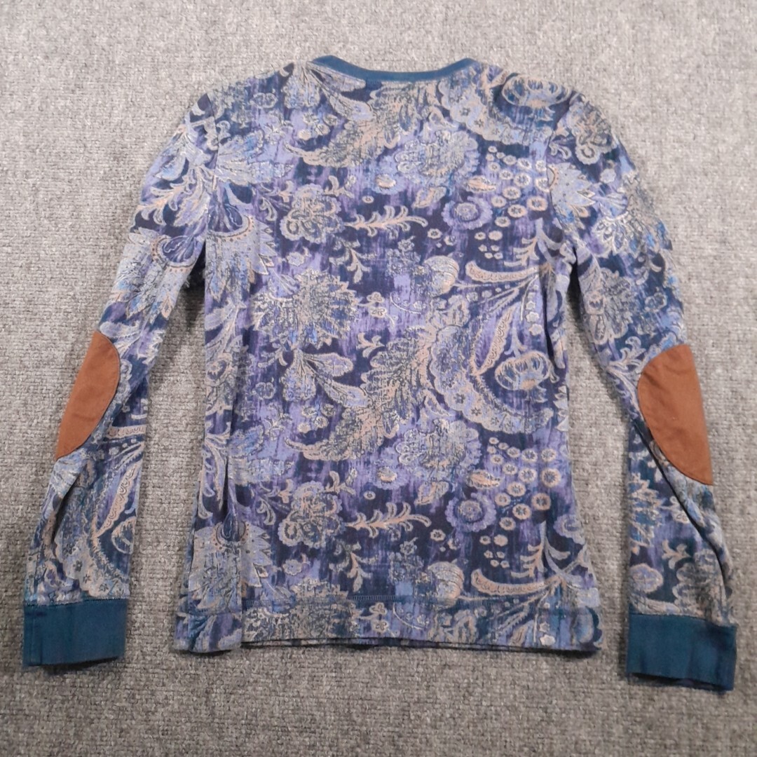 Ralph Lauren LRL Jeans Top Womens M Blouse Paisely Faux Leather Elbow Pads Boho