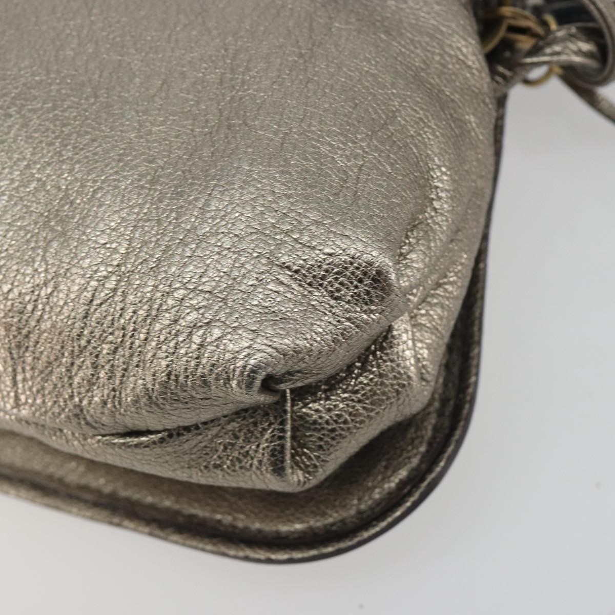 Salvatore Ferragamo Gancini Shoulder Bag Leather Silver Gold Auth 196304A