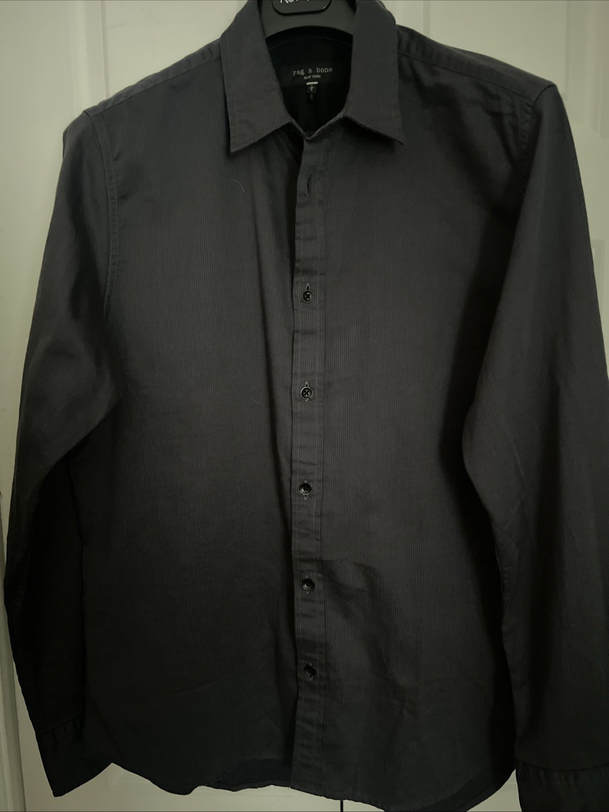 $200 NWT Rag & Bone Tomlin Stretch Dobby Button-Up Shirt in Dark Shadow LARGE
